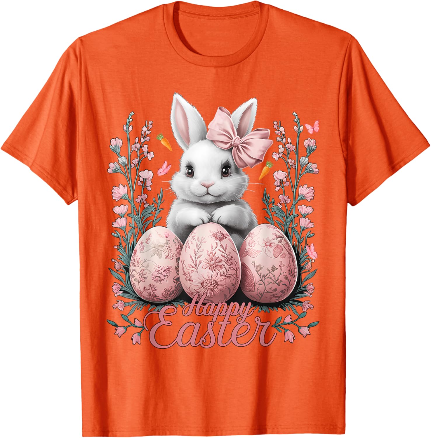 Easter Chinoiserie Floral Bunny With Cute Coquette Bow Women T-Shirt