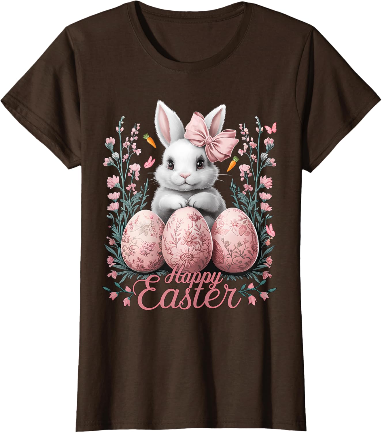 Easter Chinoiserie Floral Bunny With Cute Coquette Bow Women T-Shirt