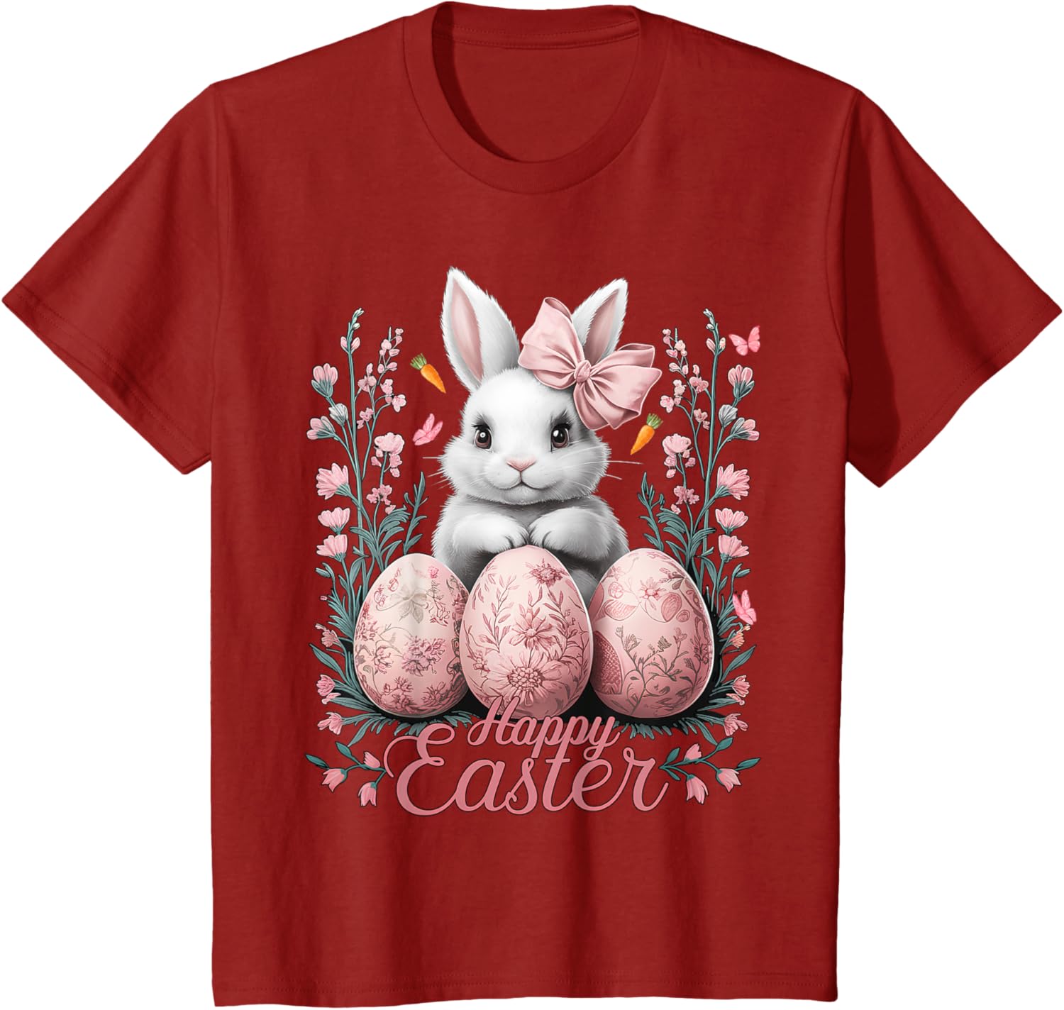 Easter Chinoiserie Floral Bunny With Cute Coquette Bow Women T-Shirt