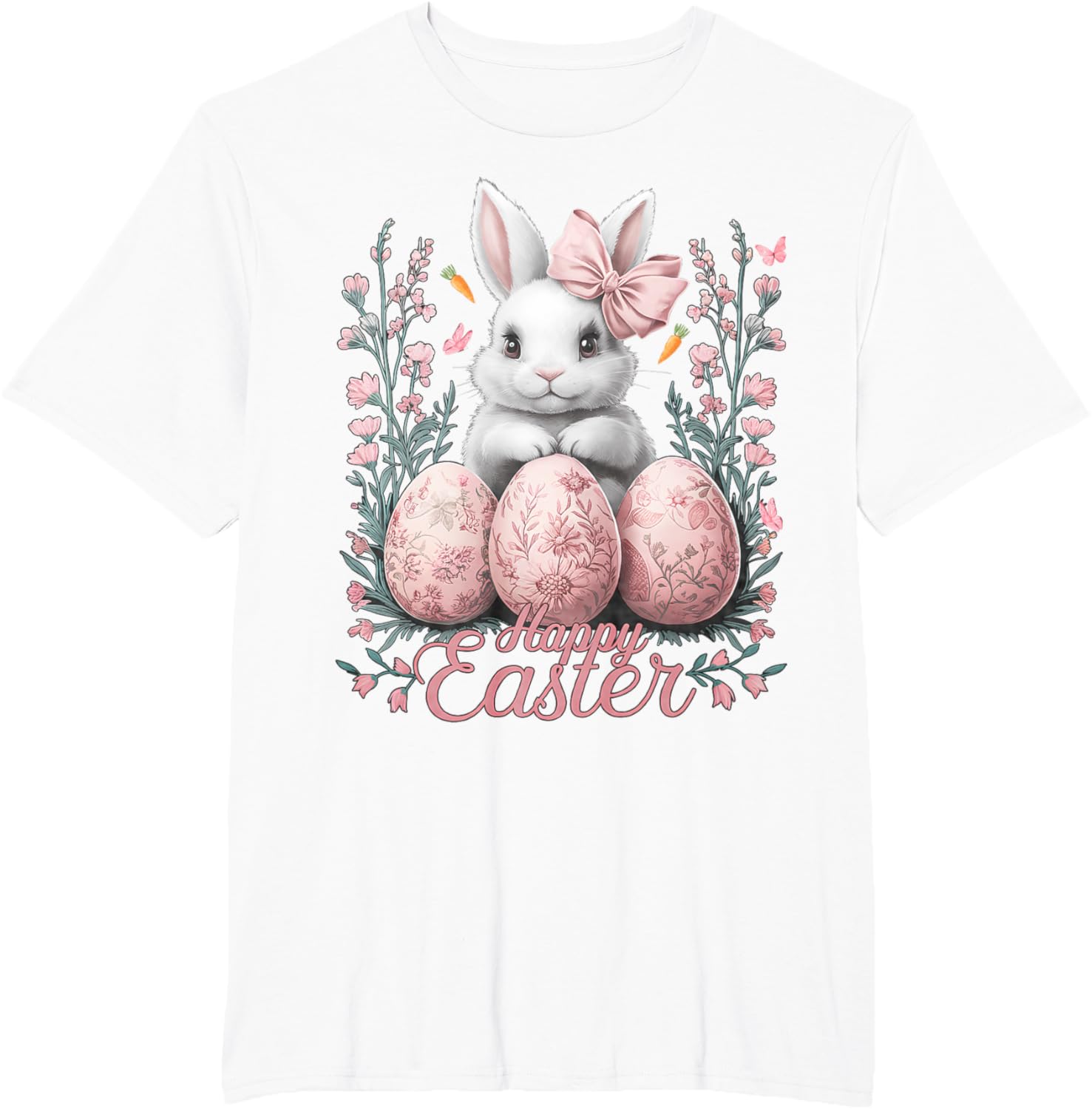 Easter Chinoiserie Floral Bunny With Cute Coquette Bow Women T-Shirt