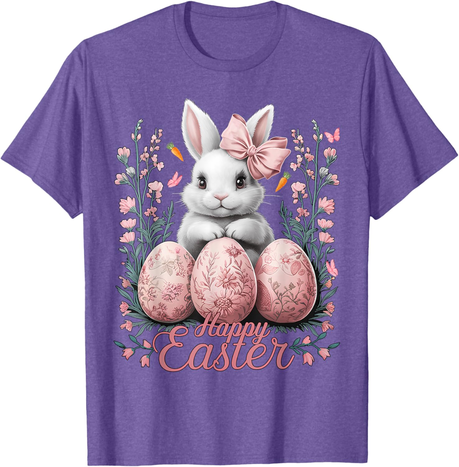 Easter Chinoiserie Floral Bunny With Cute Coquette Bow Women T-Shirt