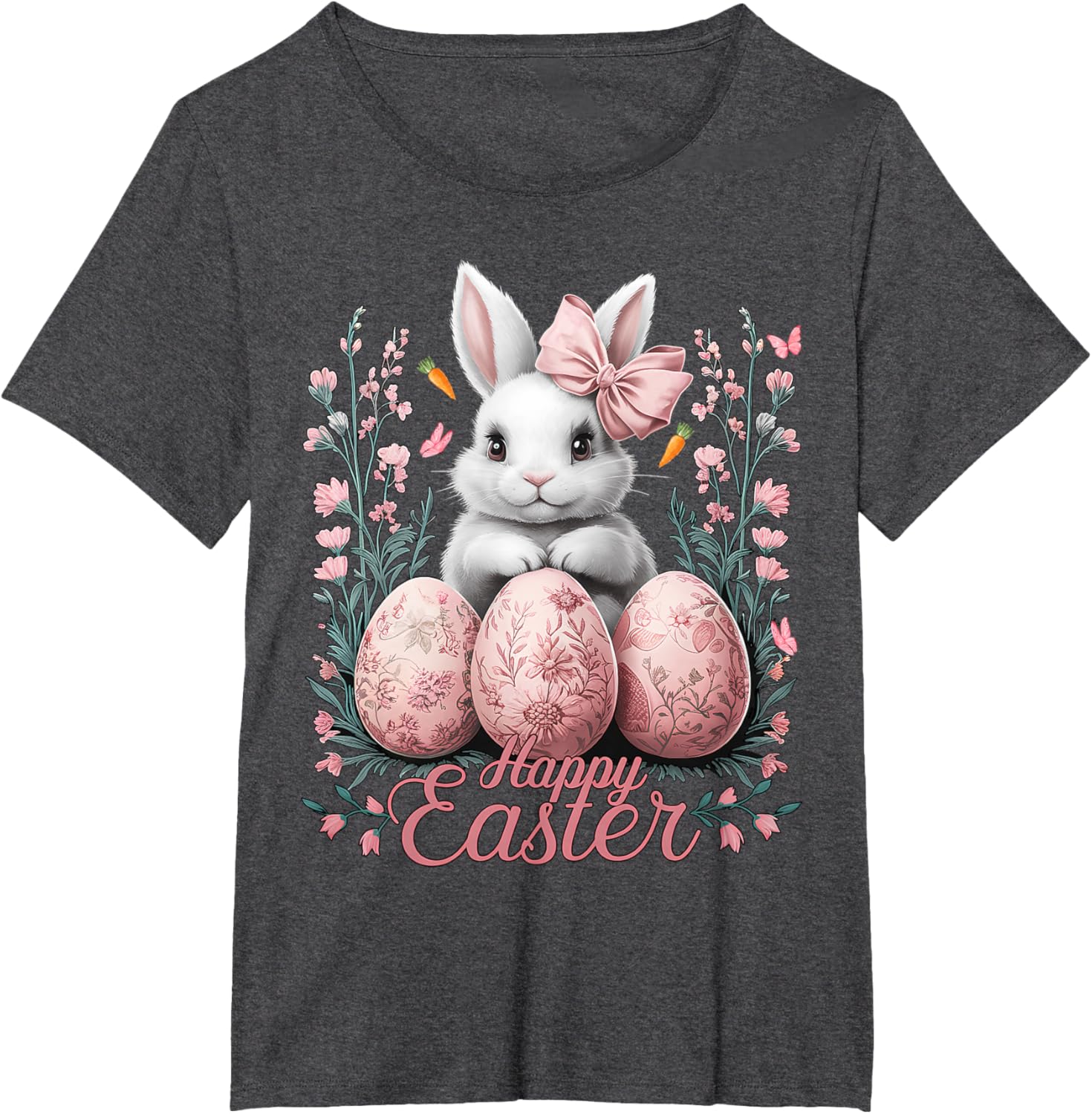 Easter Chinoiserie Floral Bunny With Cute Coquette Bow Women T-Shirt