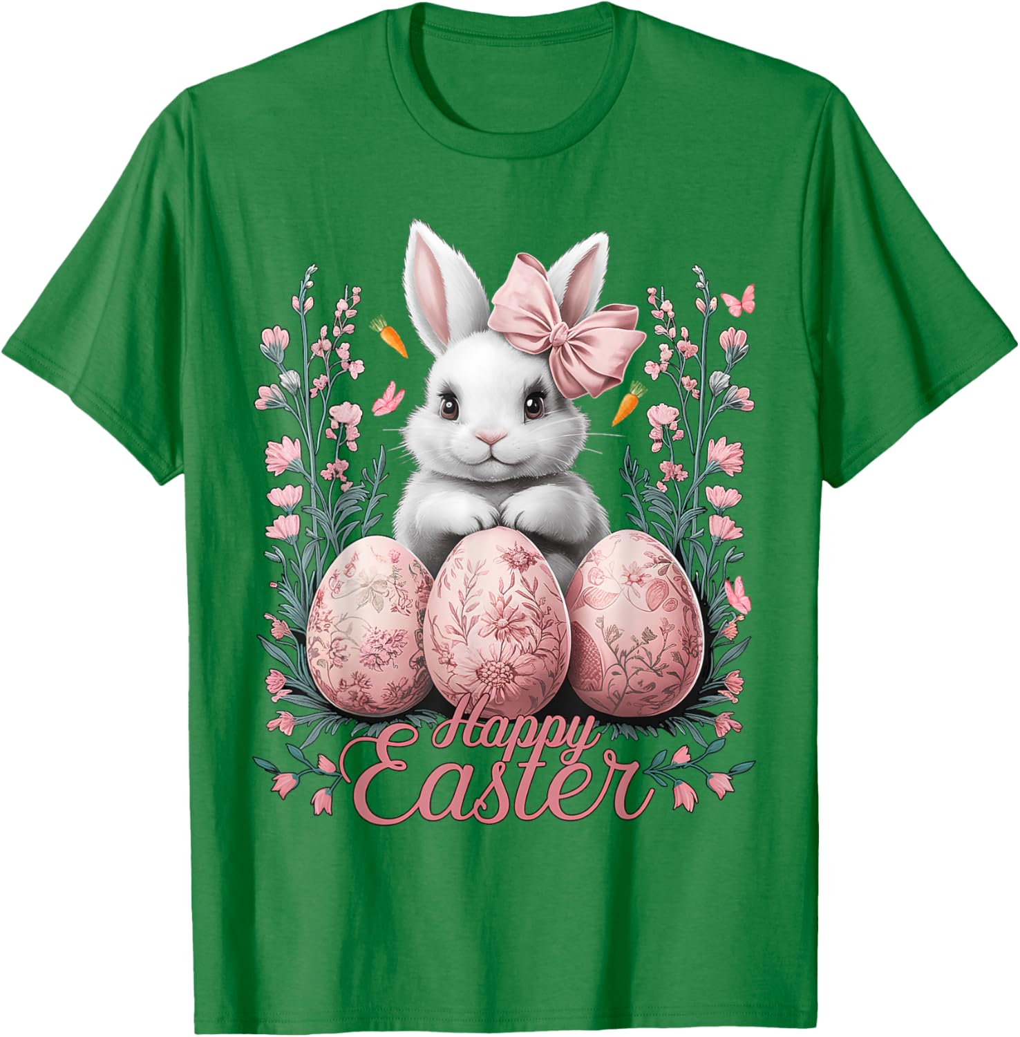 Easter Chinoiserie Floral Bunny With Cute Coquette Bow Women T-Shirt