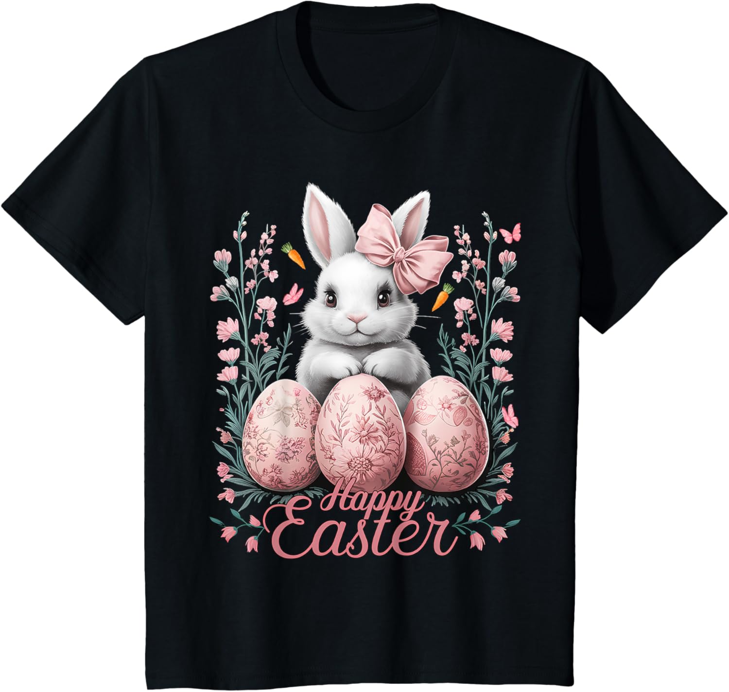 Easter Chinoiserie Floral Bunny With Cute Coquette Bow Women T-Shirt