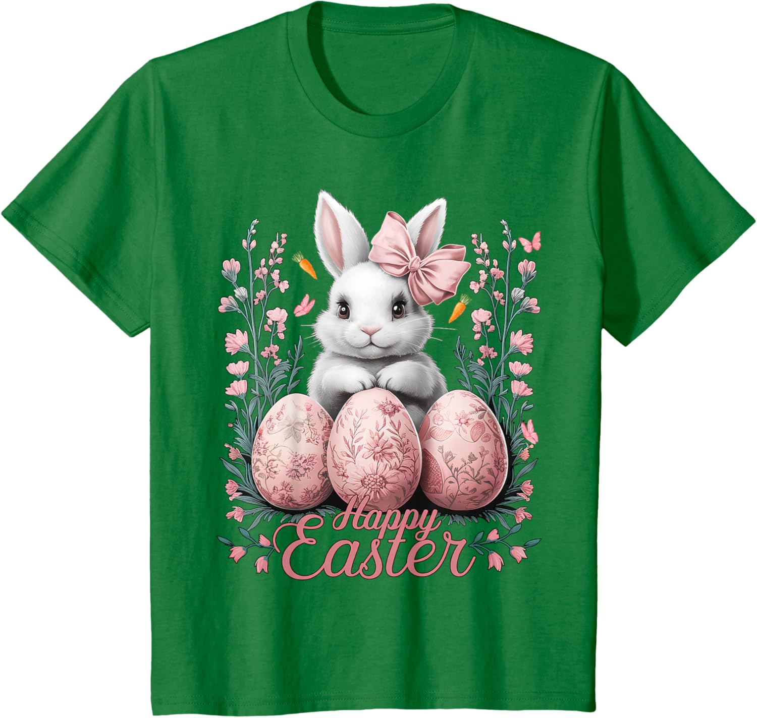 Easter Chinoiserie Floral Bunny With Cute Coquette Bow Women T-Shirt