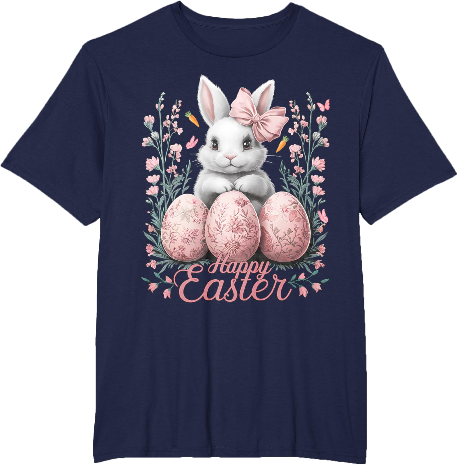 Easter Chinoiserie Floral Bunny With Cute Coquette Bow Women T-Shirt