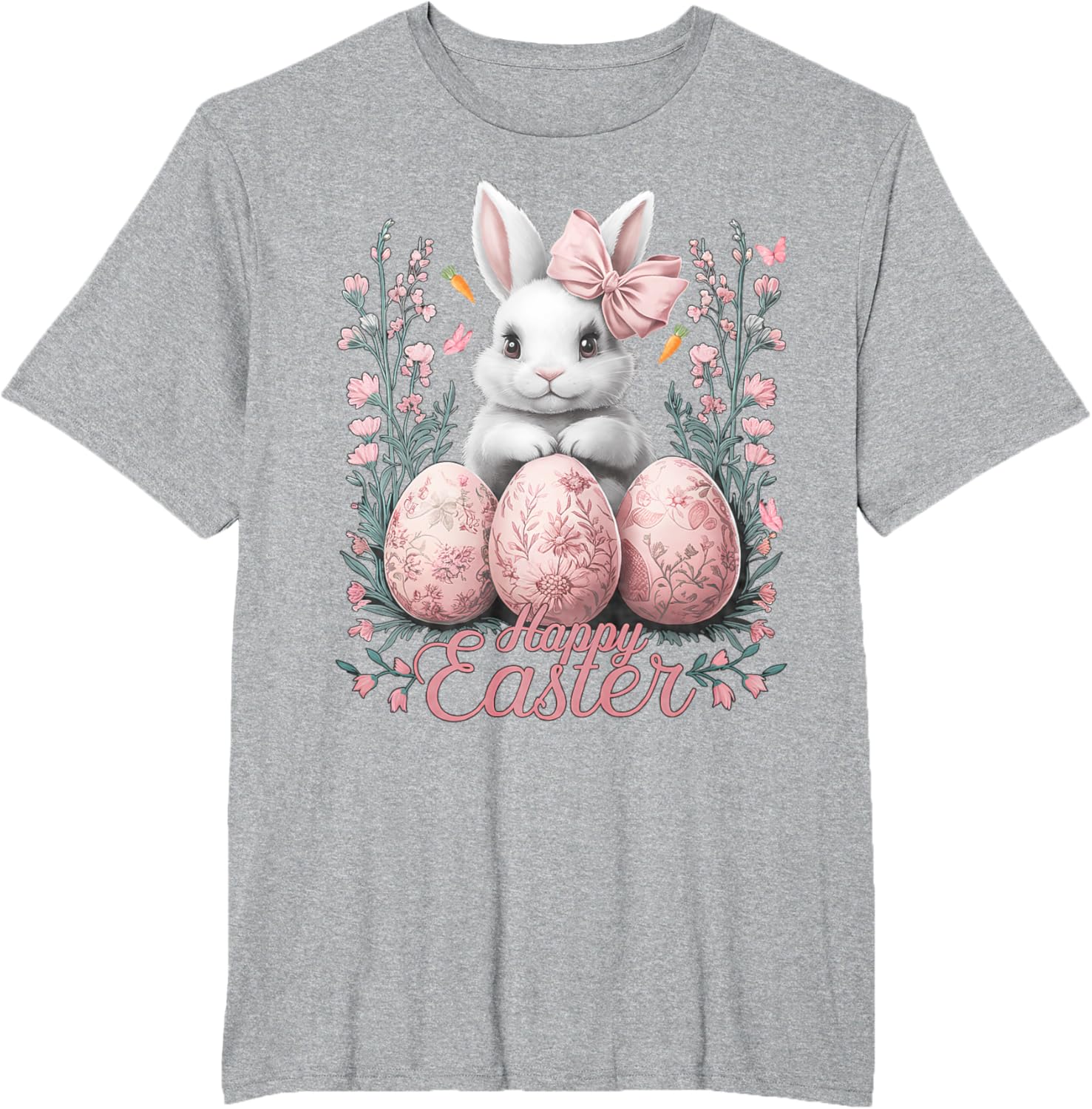 Easter Chinoiserie Floral Bunny With Cute Coquette Bow Women T-Shirt