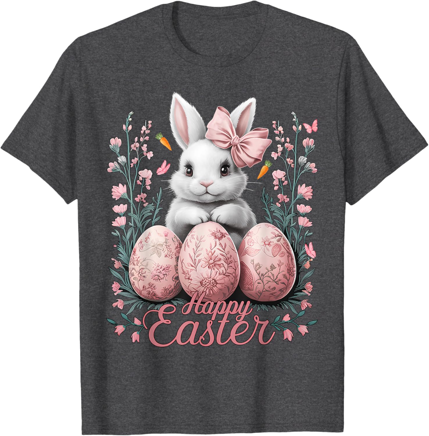 Easter Chinoiserie Floral Bunny With Cute Coquette Bow Women T-Shirt