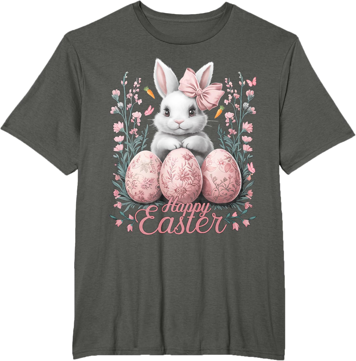 Easter Chinoiserie Floral Bunny With Cute Coquette Bow Women T-Shirt