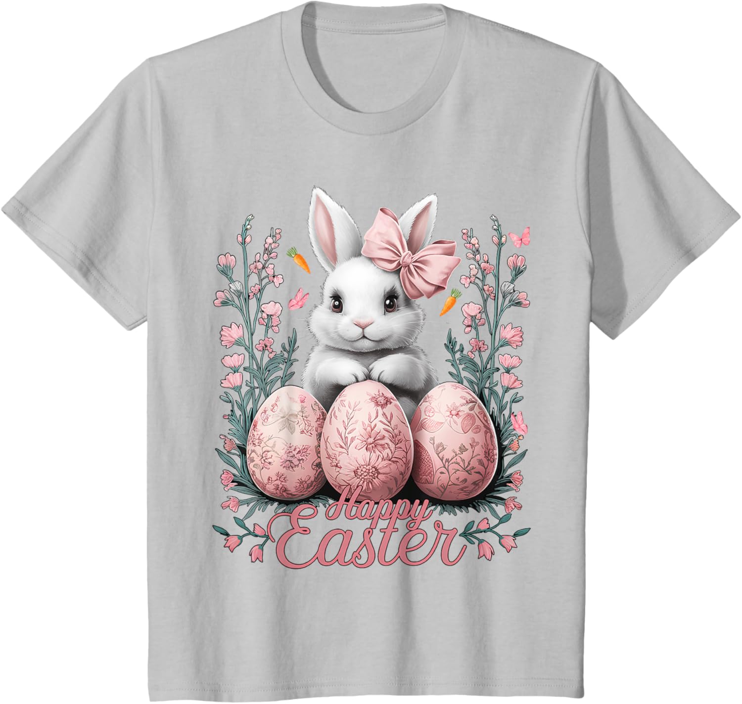 Easter Chinoiserie Floral Bunny With Cute Coquette Bow Women T-Shirt