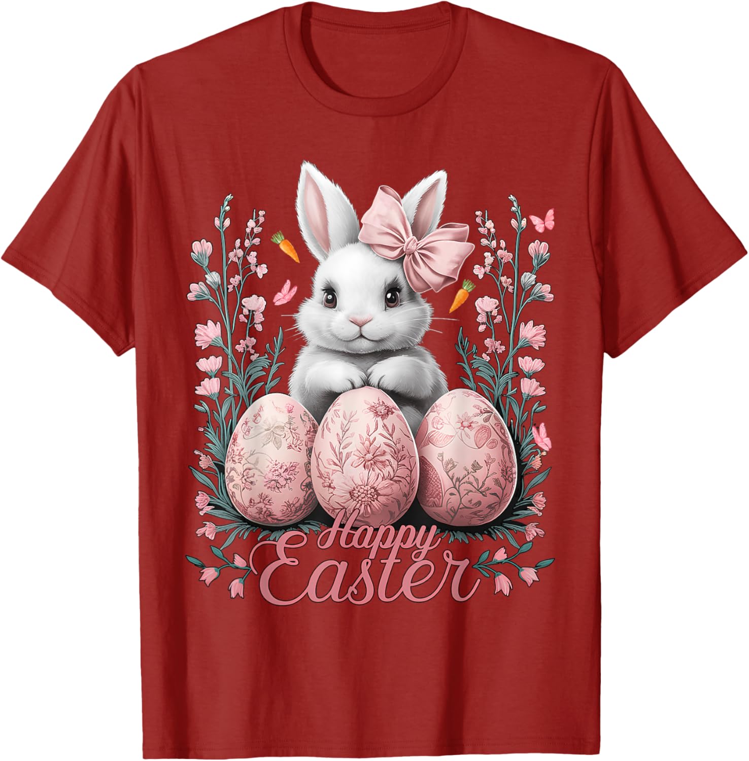 Easter Chinoiserie Floral Bunny With Cute Coquette Bow Women T-Shirt