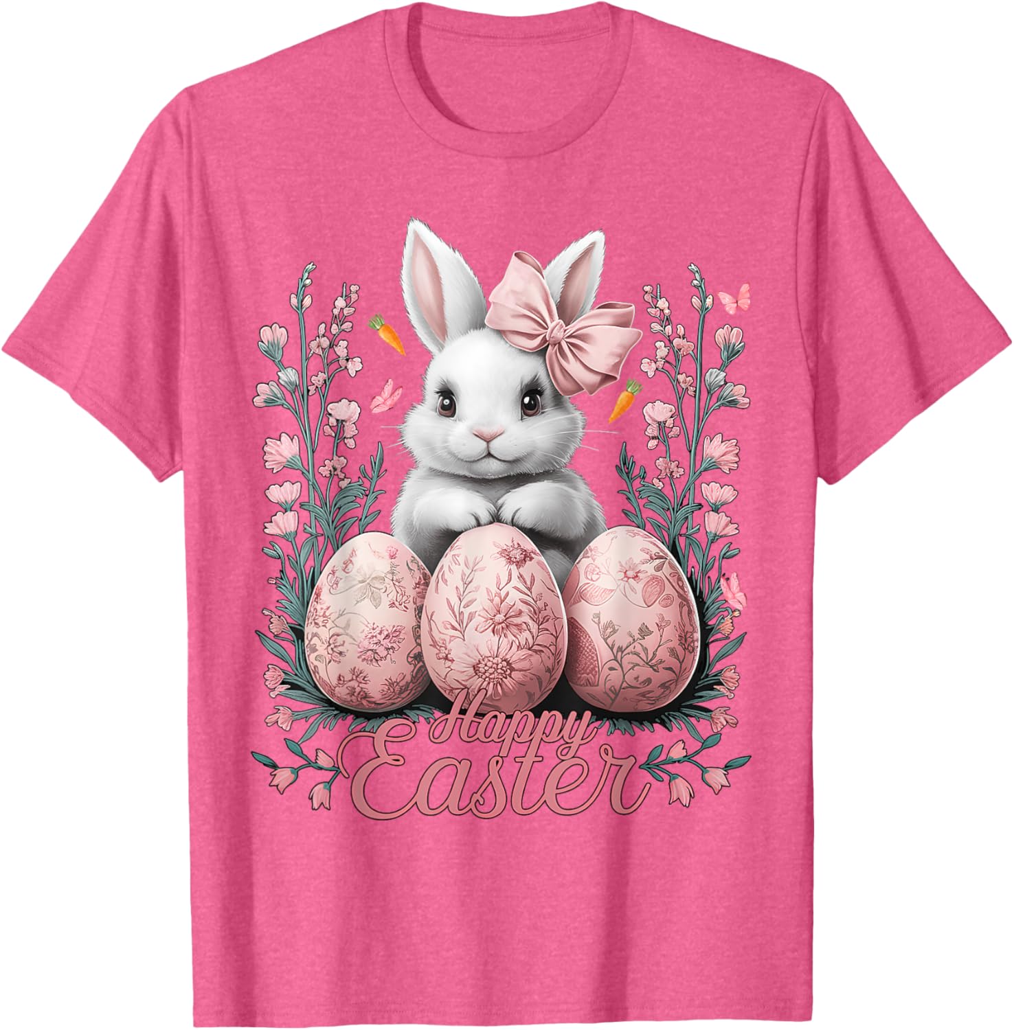 Easter Chinoiserie Floral Bunny With Cute Coquette Bow Women T-Shirt