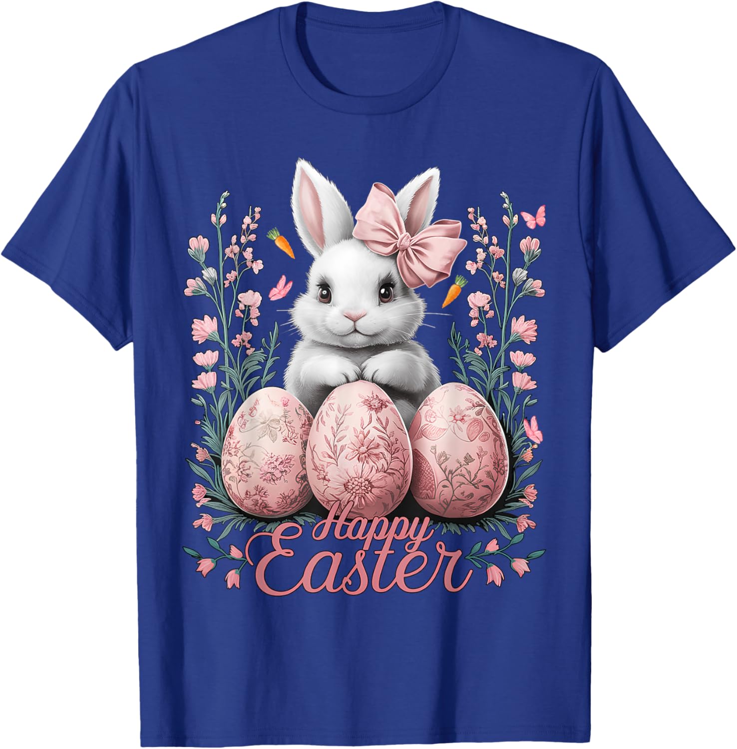 Easter Chinoiserie Floral Bunny With Cute Coquette Bow Women T-Shirt