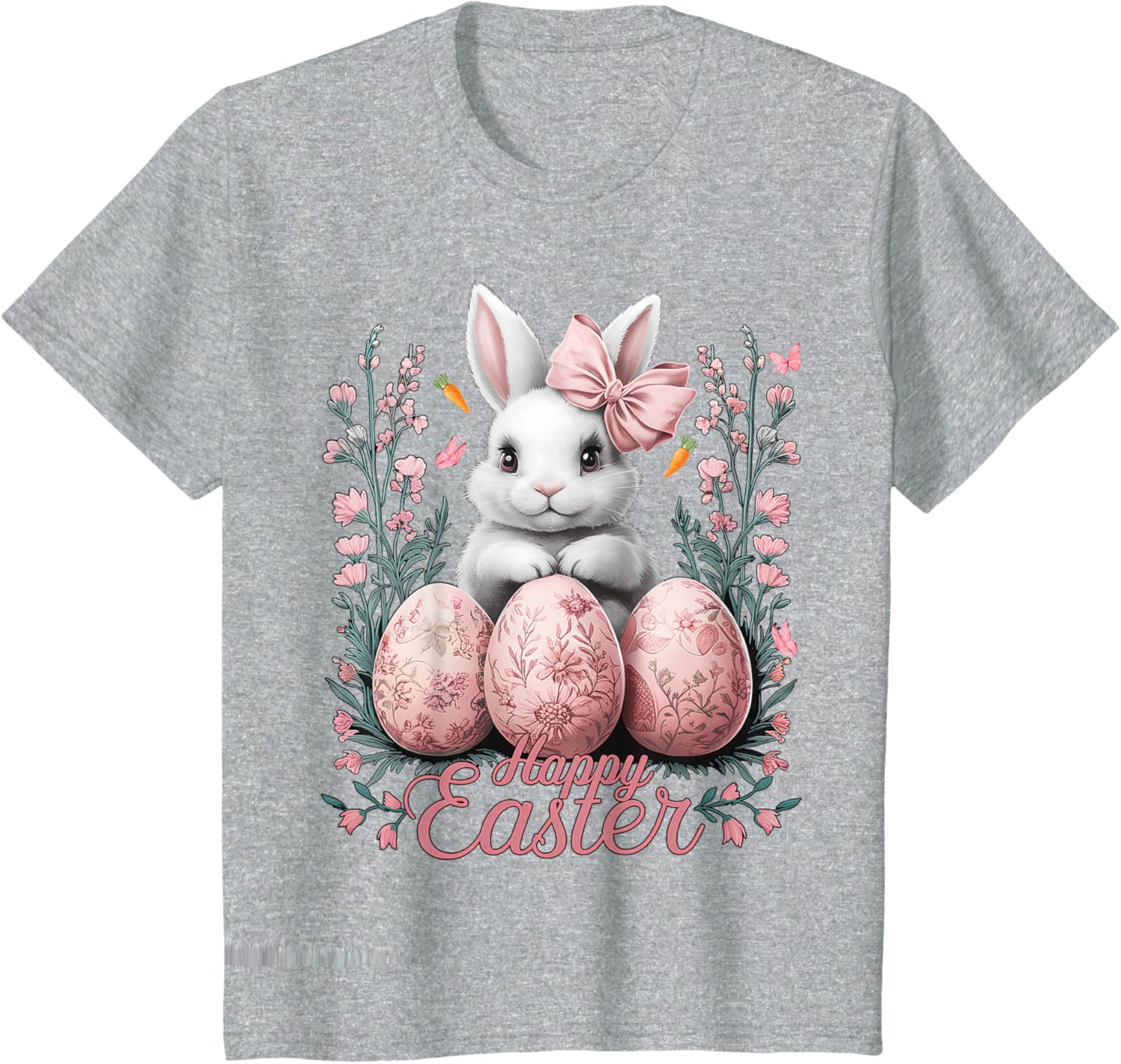 Easter Chinoiserie Floral Bunny With Cute Coquette Bow Women T-Shirt