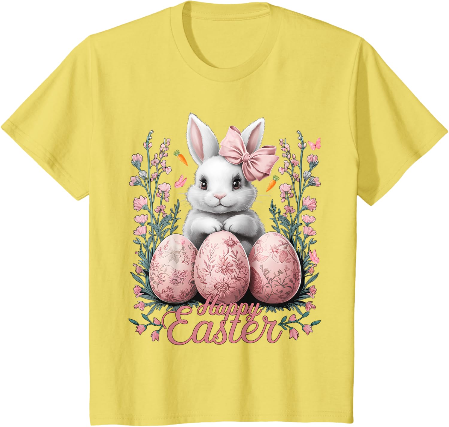 Easter Chinoiserie Floral Bunny With Cute Coquette Bow Women T-Shirt