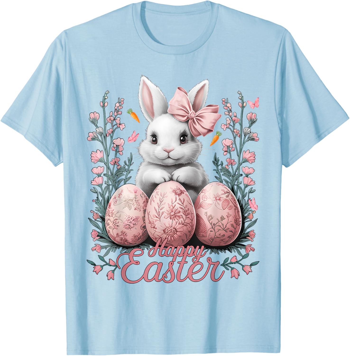 Easter Chinoiserie Floral Bunny With Cute Coquette Bow Women T-Shirt