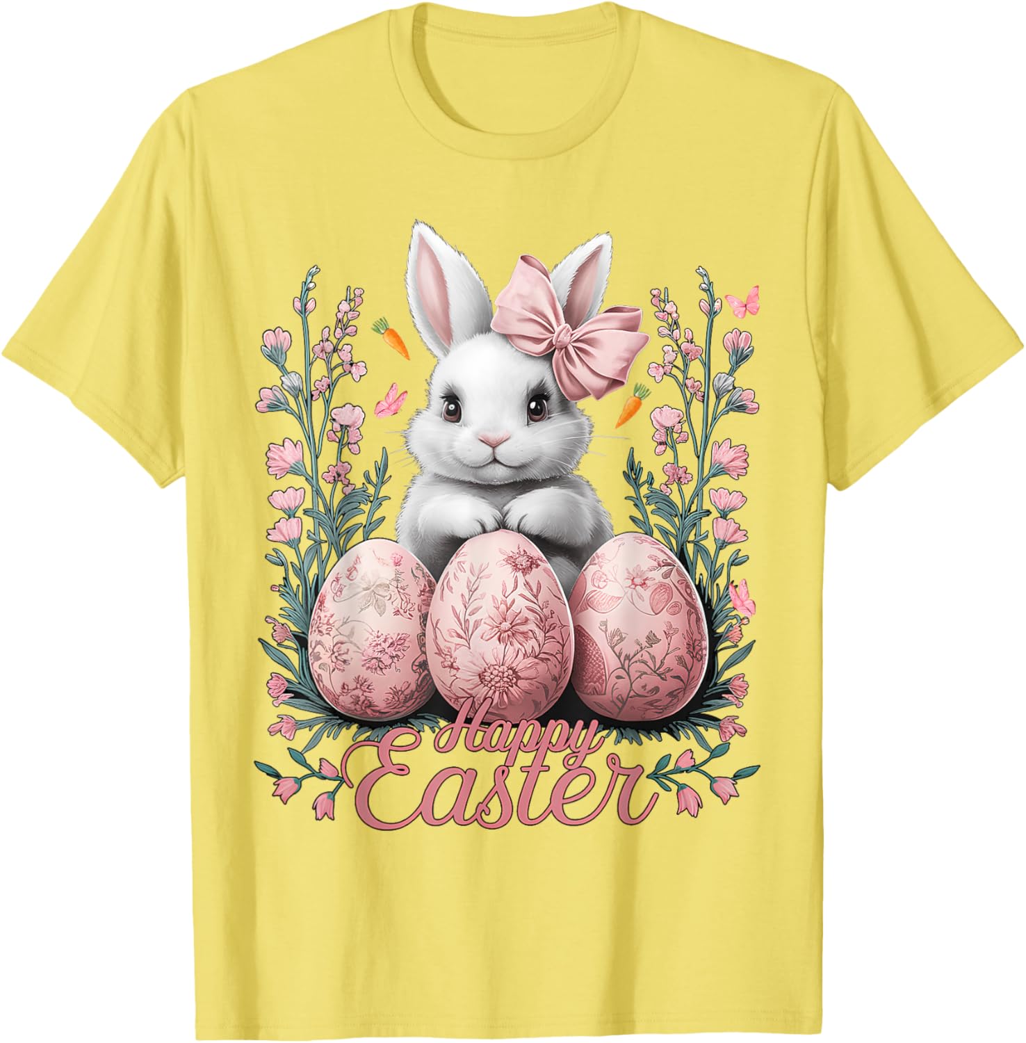 Easter Chinoiserie Floral Bunny With Cute Coquette Bow Women T-Shirt