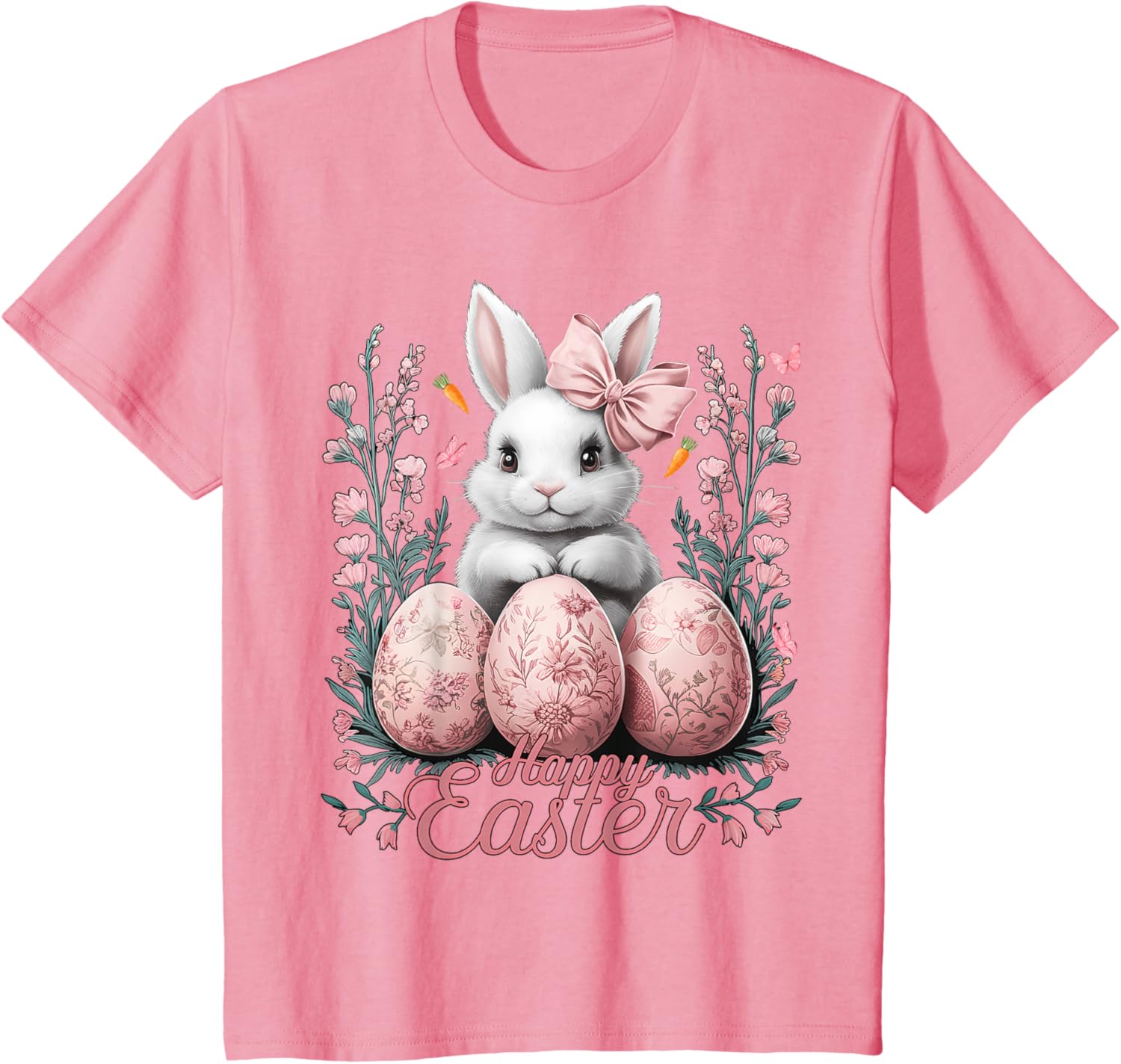 Easter Chinoiserie Floral Bunny With Cute Coquette Bow Women T-Shirt