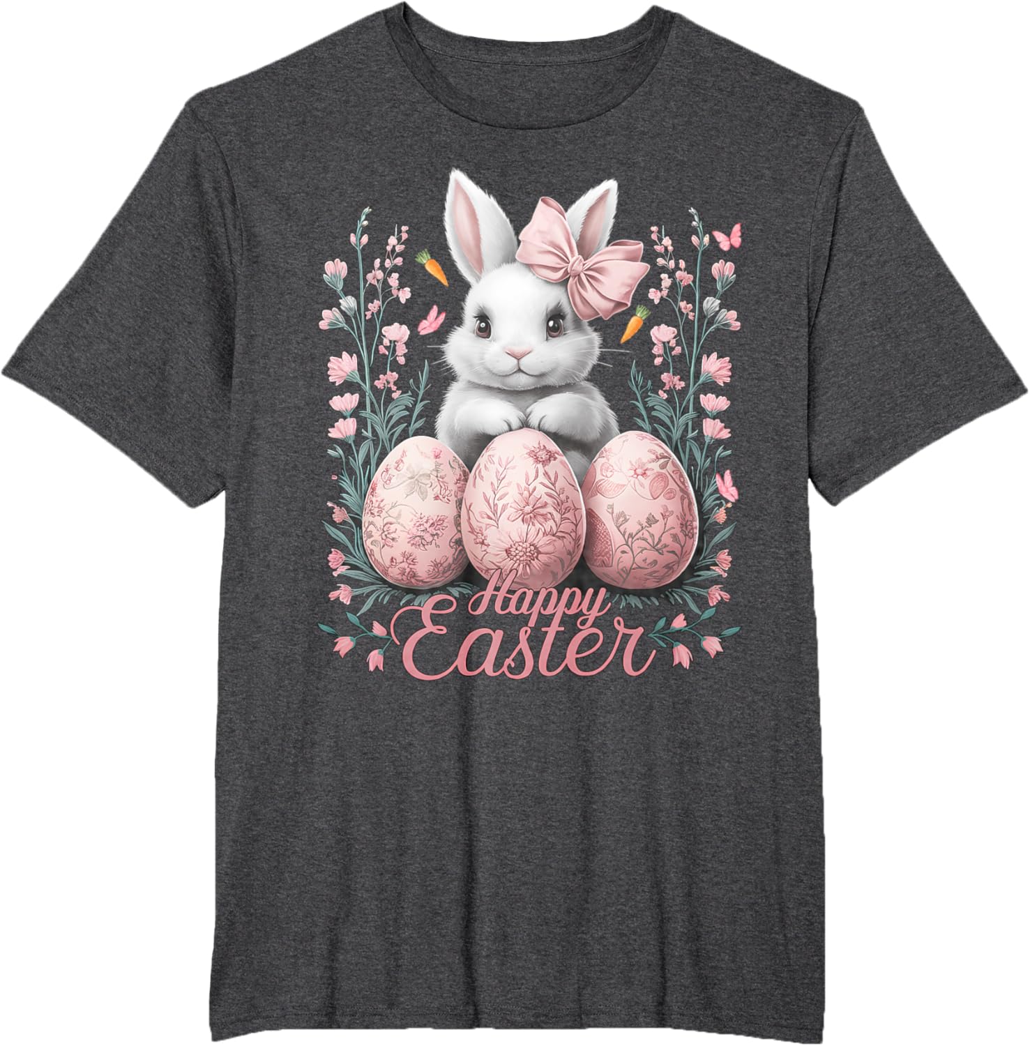 Easter Chinoiserie Floral Bunny With Cute Coquette Bow Women T-Shirt