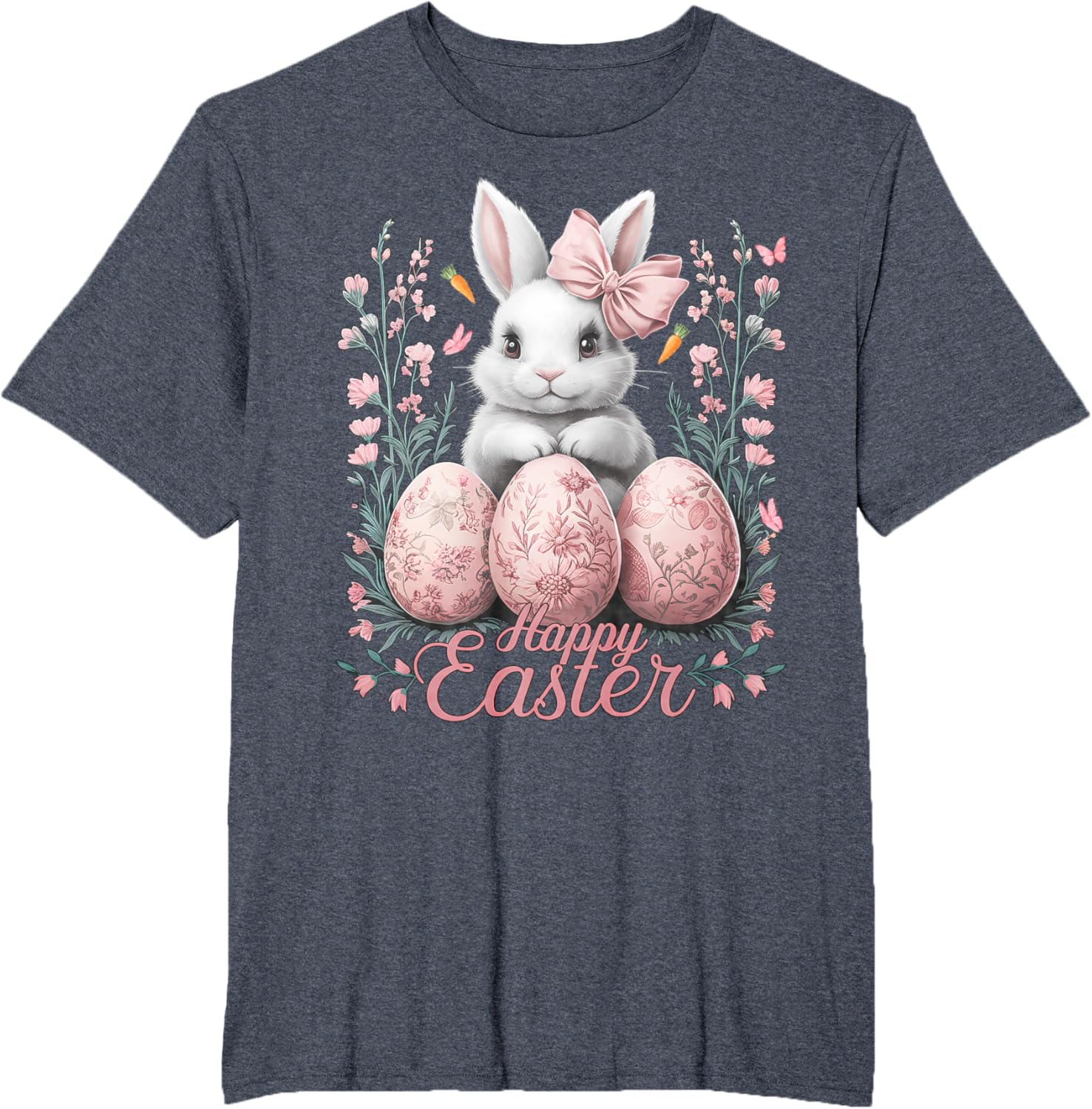 Easter Chinoiserie Floral Bunny With Cute Coquette Bow Women T-Shirt