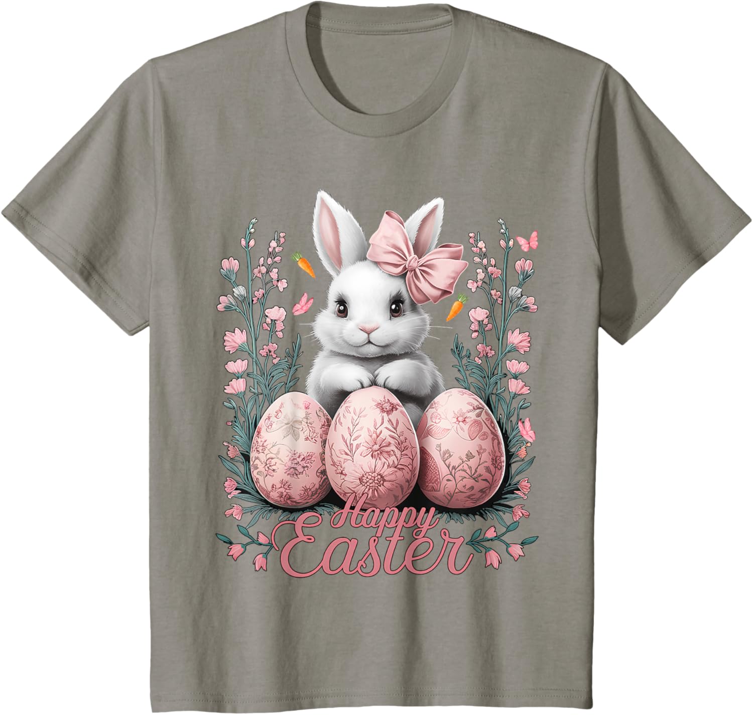 Easter Chinoiserie Floral Bunny With Cute Coquette Bow Women T-Shirt