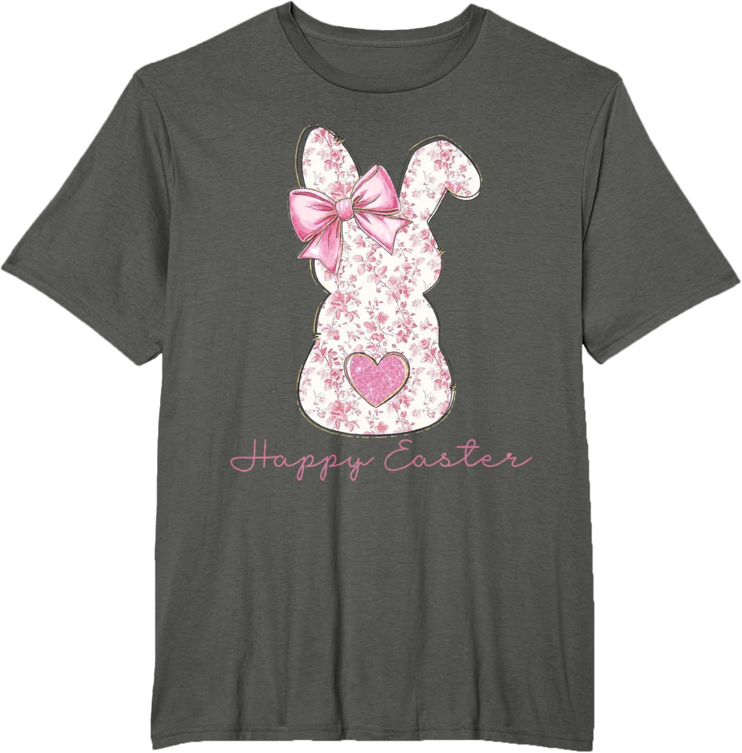 Easter Chinoiserie Floral Bunny With Cute Pink Bow Coquette T-Shirt