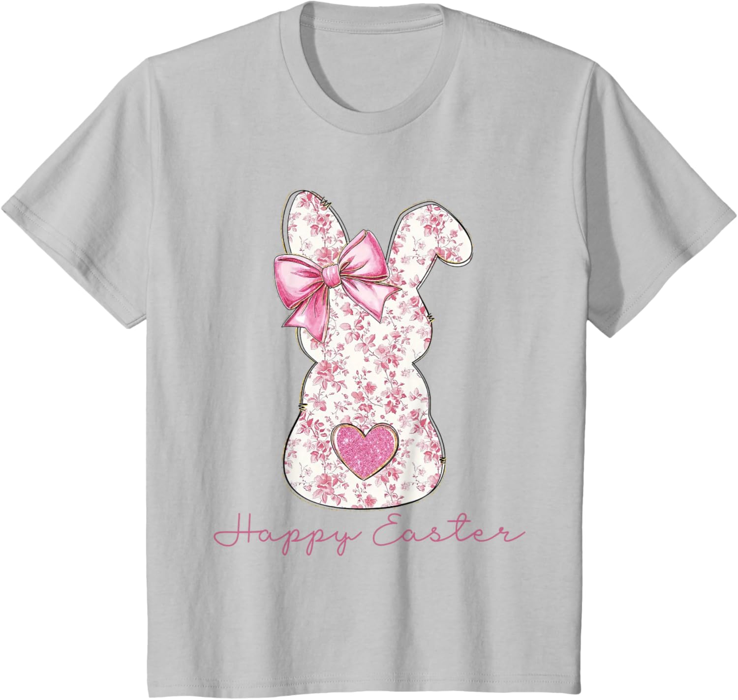 Easter Chinoiserie Floral Bunny With Cute Pink Bow Coquette T-Shirt