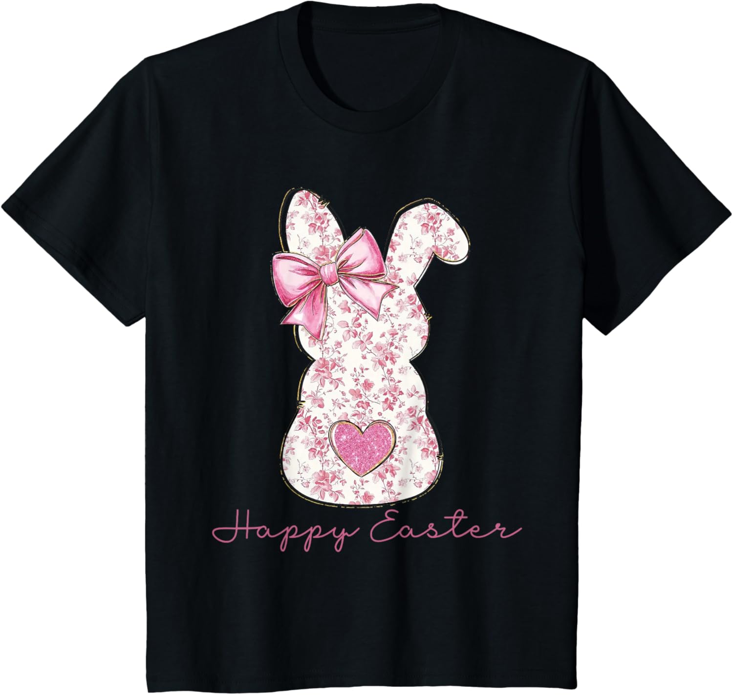 Easter Chinoiserie Floral Bunny With Cute Pink Bow Coquette T-Shirt