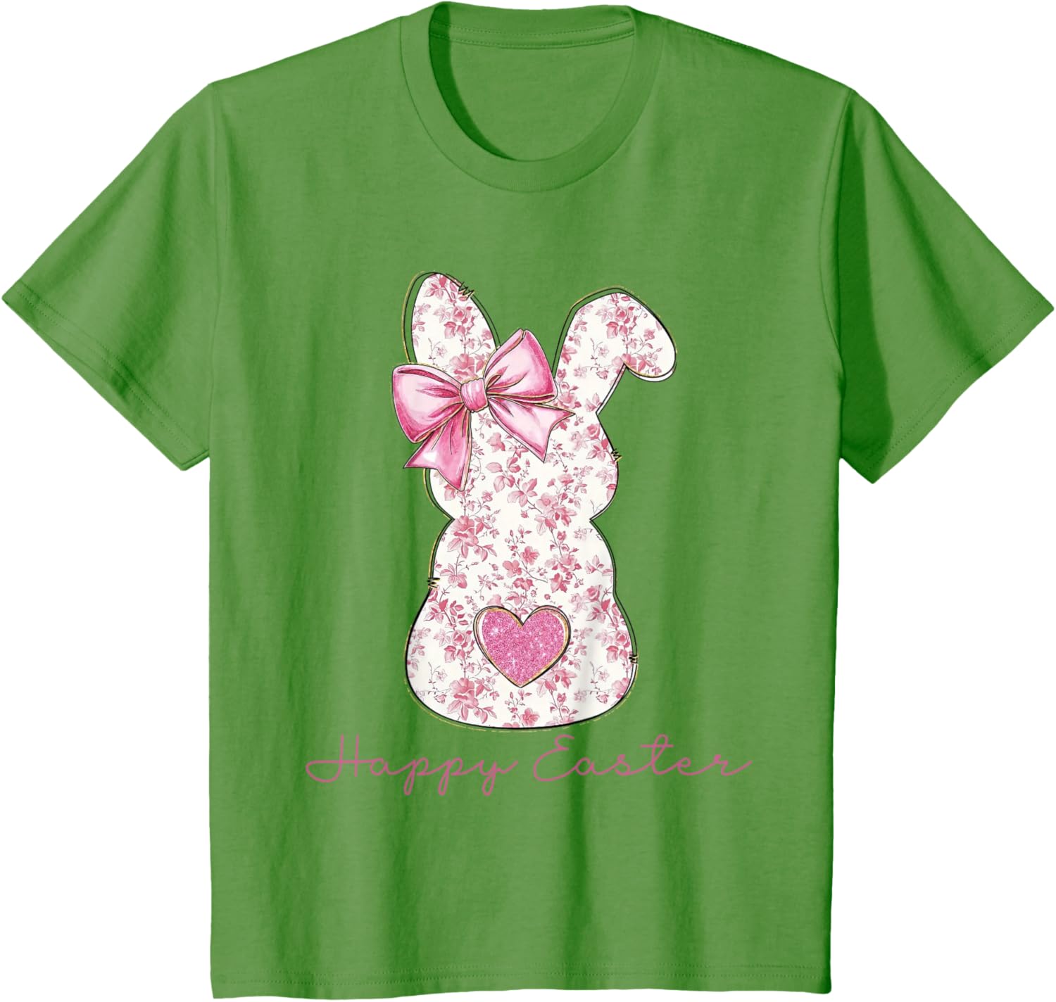 Easter Chinoiserie Floral Bunny With Cute Pink Bow Coquette T-Shirt