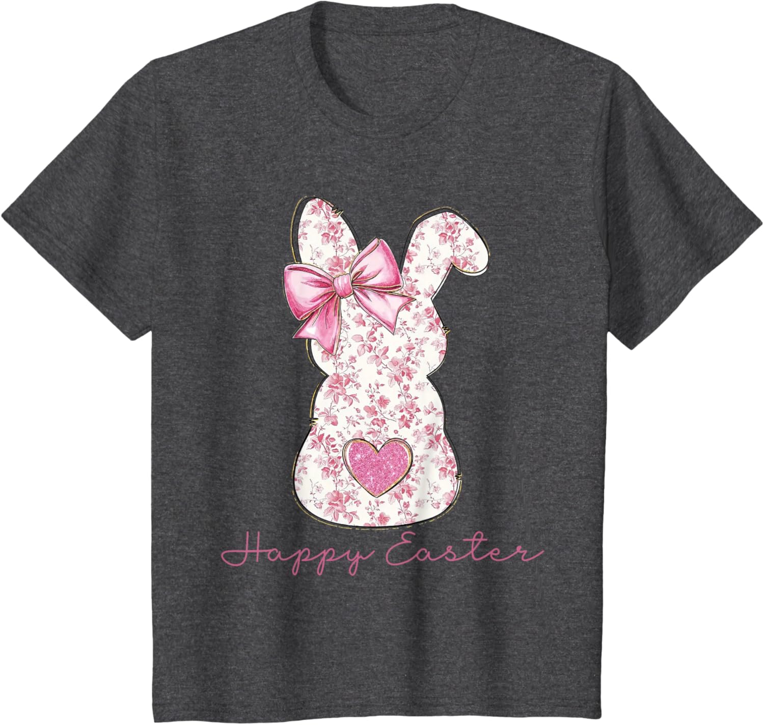 Easter Chinoiserie Floral Bunny With Cute Pink Bow Coquette T-Shirt