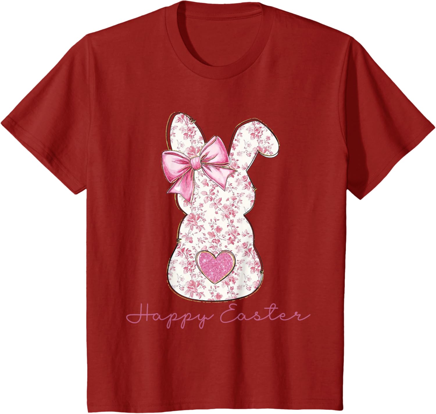 Easter Chinoiserie Floral Bunny With Cute Pink Bow Coquette T-Shirt