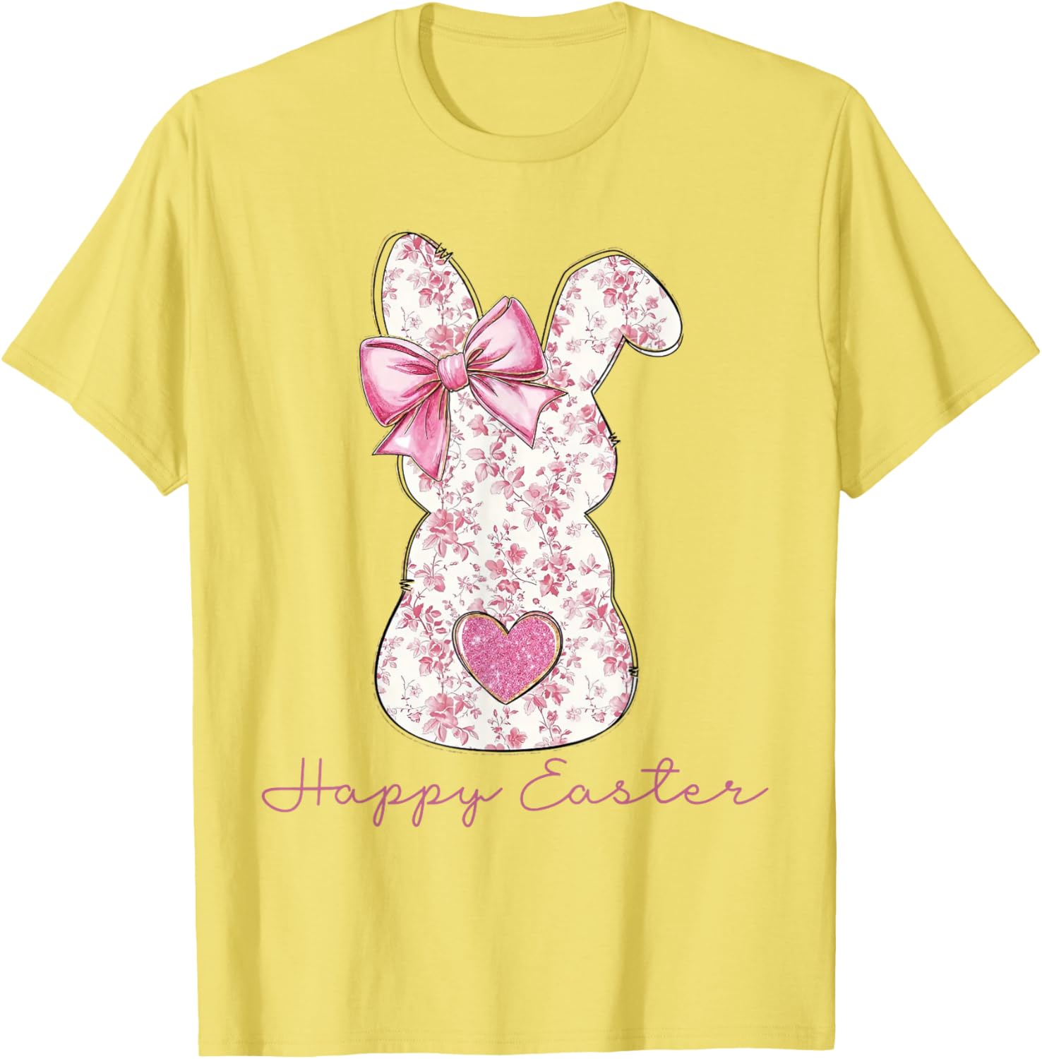 Easter Chinoiserie Floral Bunny With Cute Pink Bow Coquette T-Shirt