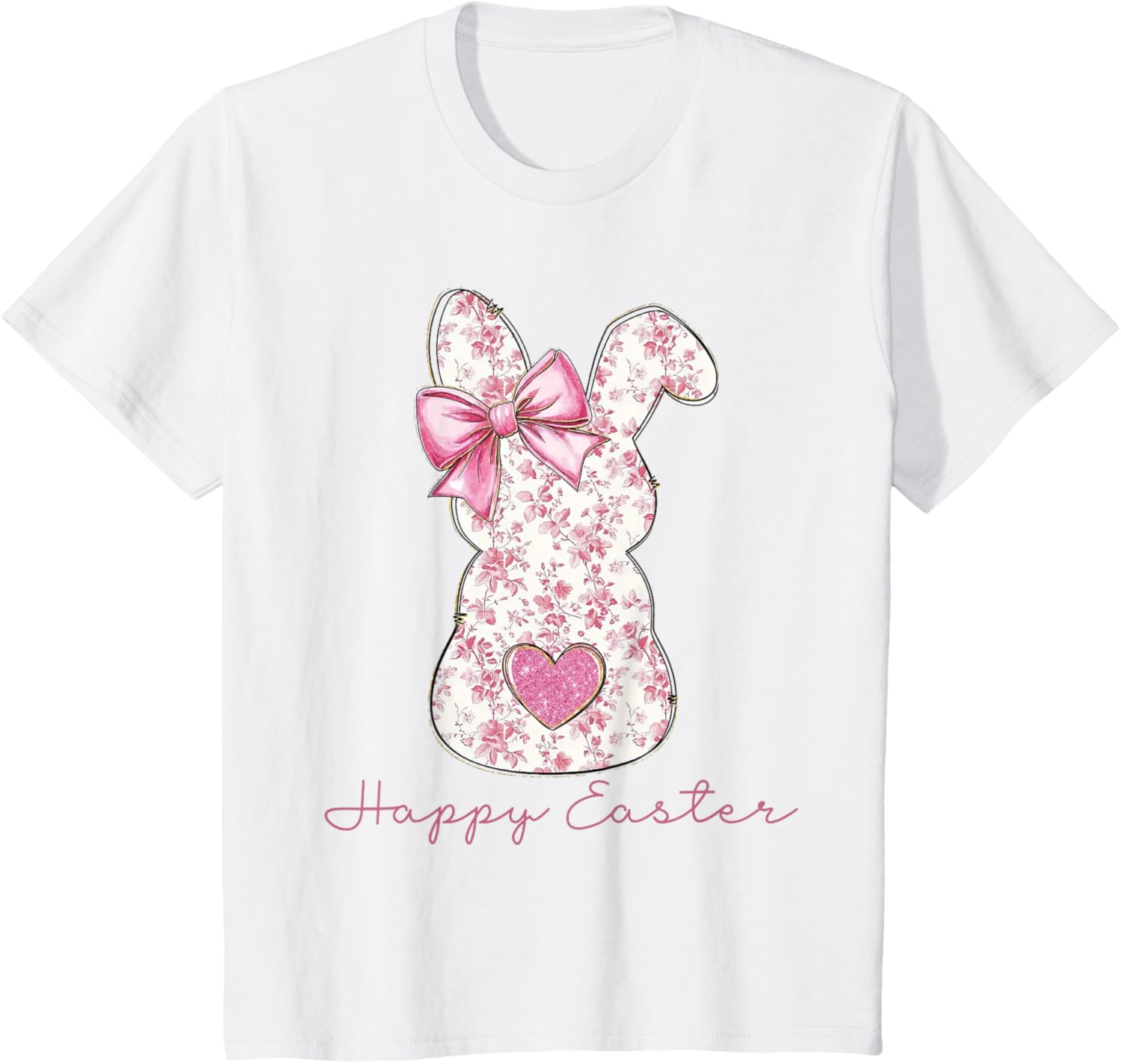 Easter Chinoiserie Floral Bunny With Cute Pink Bow Coquette T-Shirt