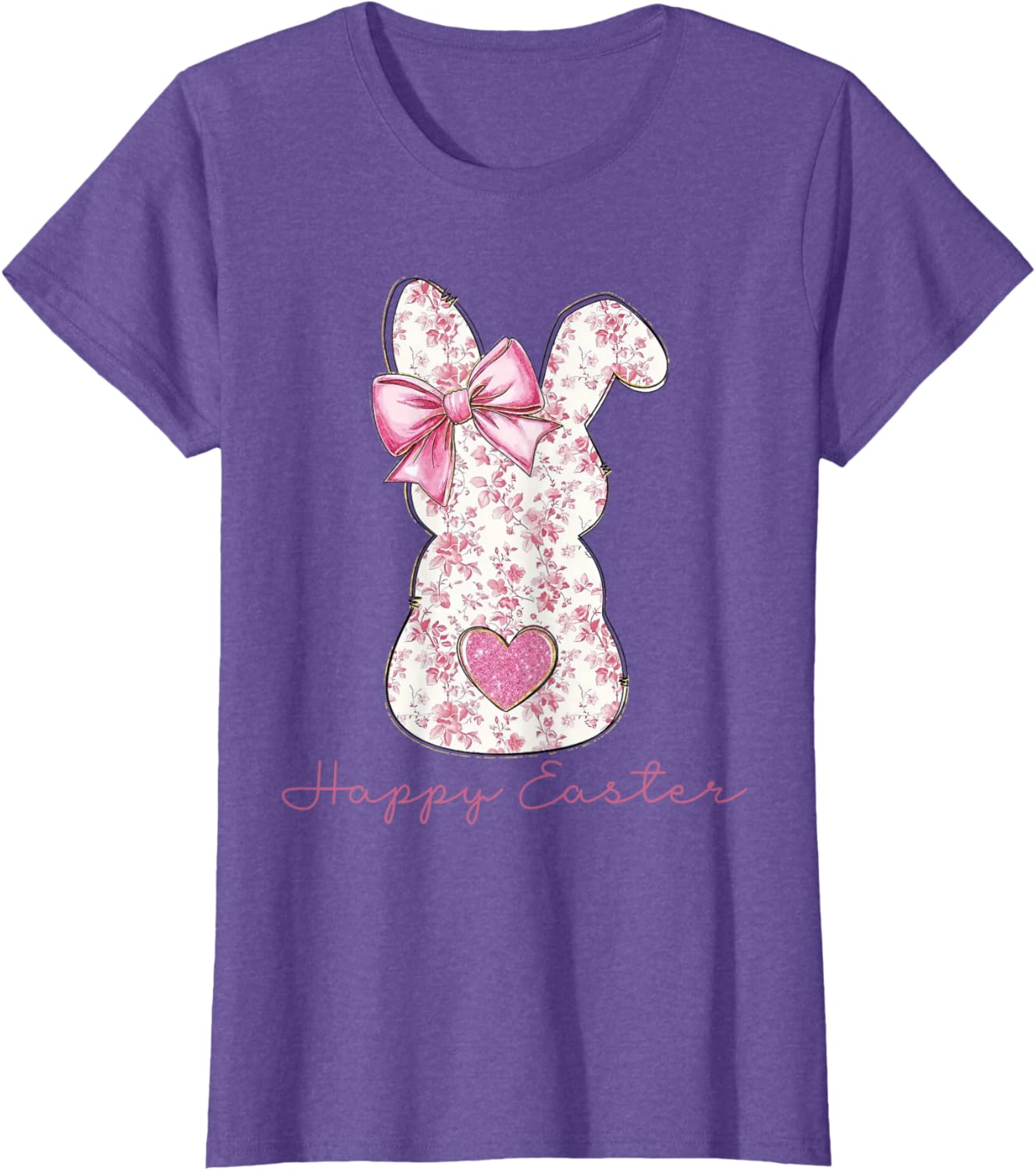 Easter Chinoiserie Floral Bunny With Cute Pink Bow Coquette T-Shirt