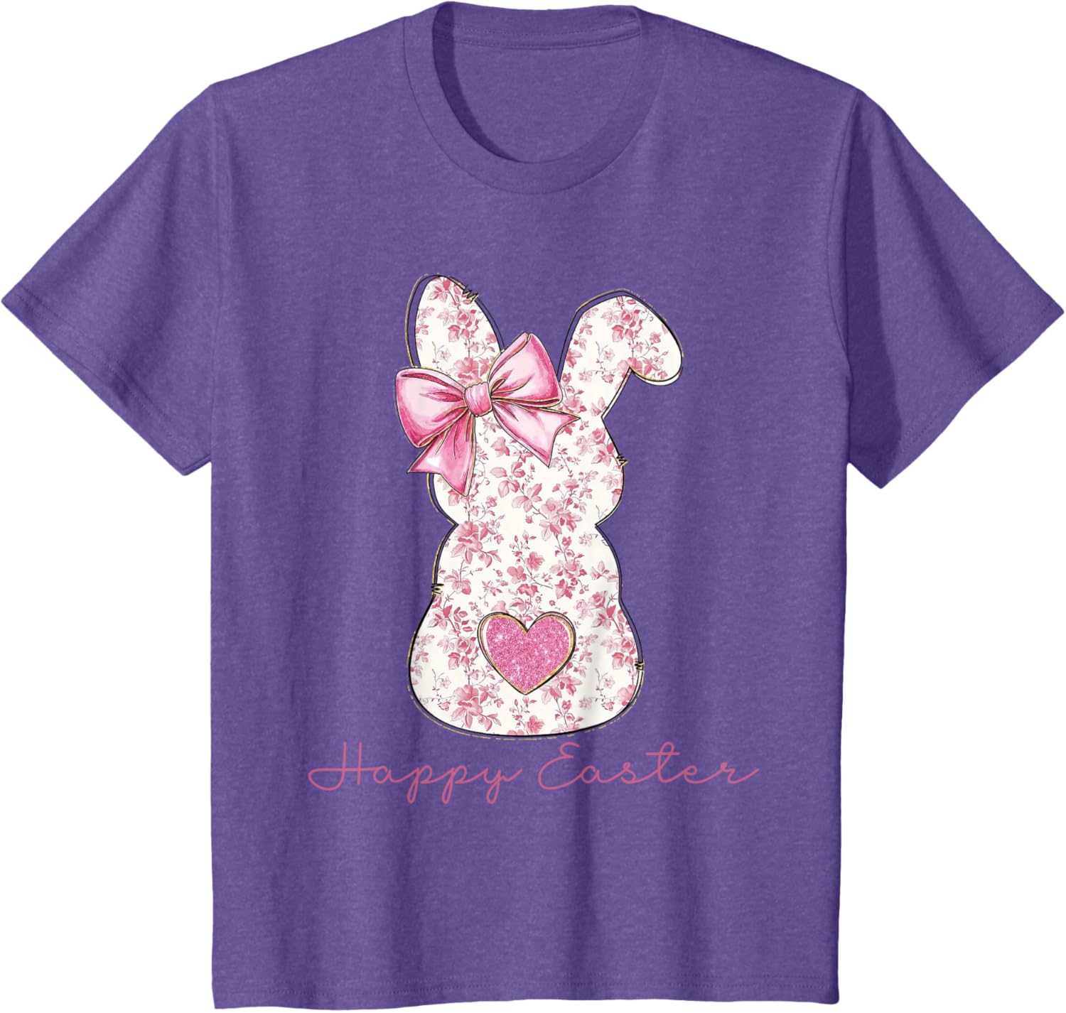 Easter Chinoiserie Floral Bunny With Cute Pink Bow Coquette T-Shirt