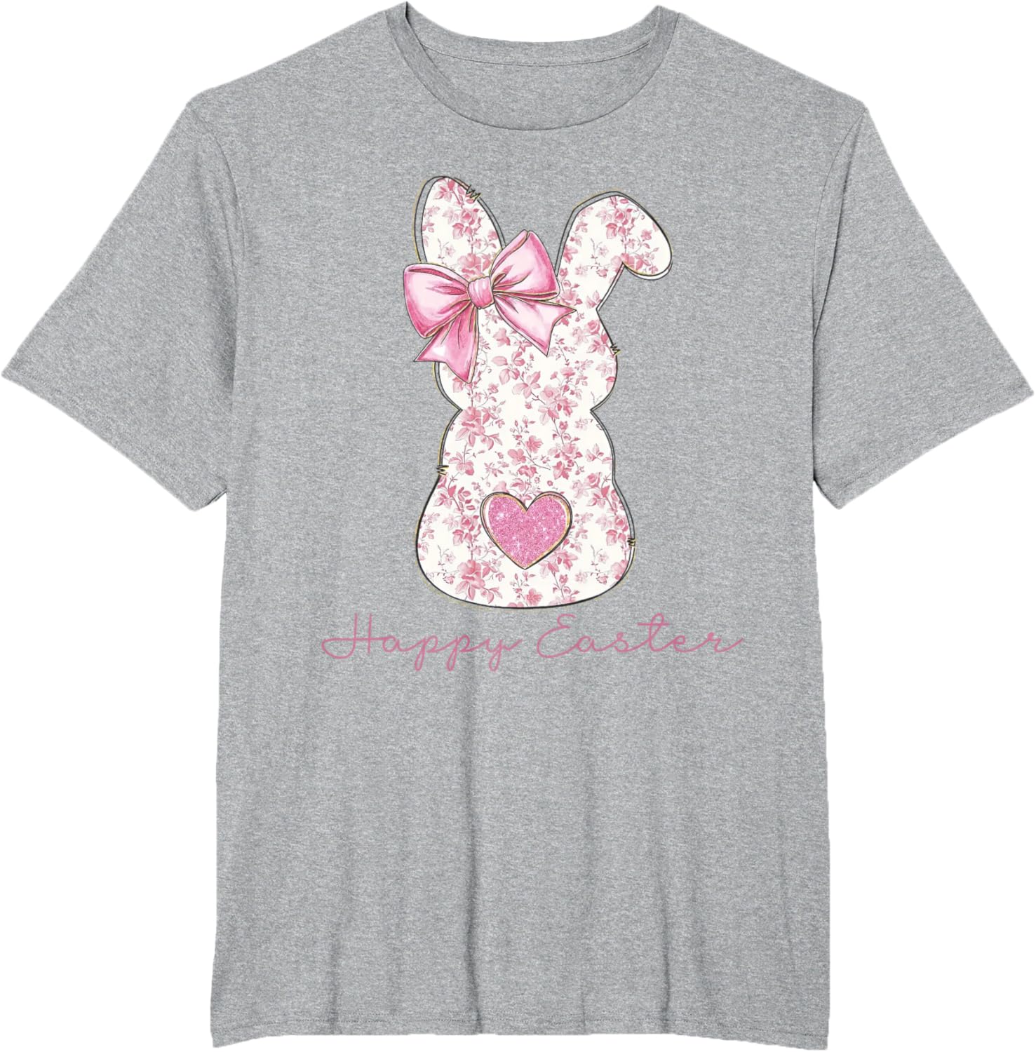 Easter Chinoiserie Floral Bunny With Cute Pink Bow Coquette T-Shirt