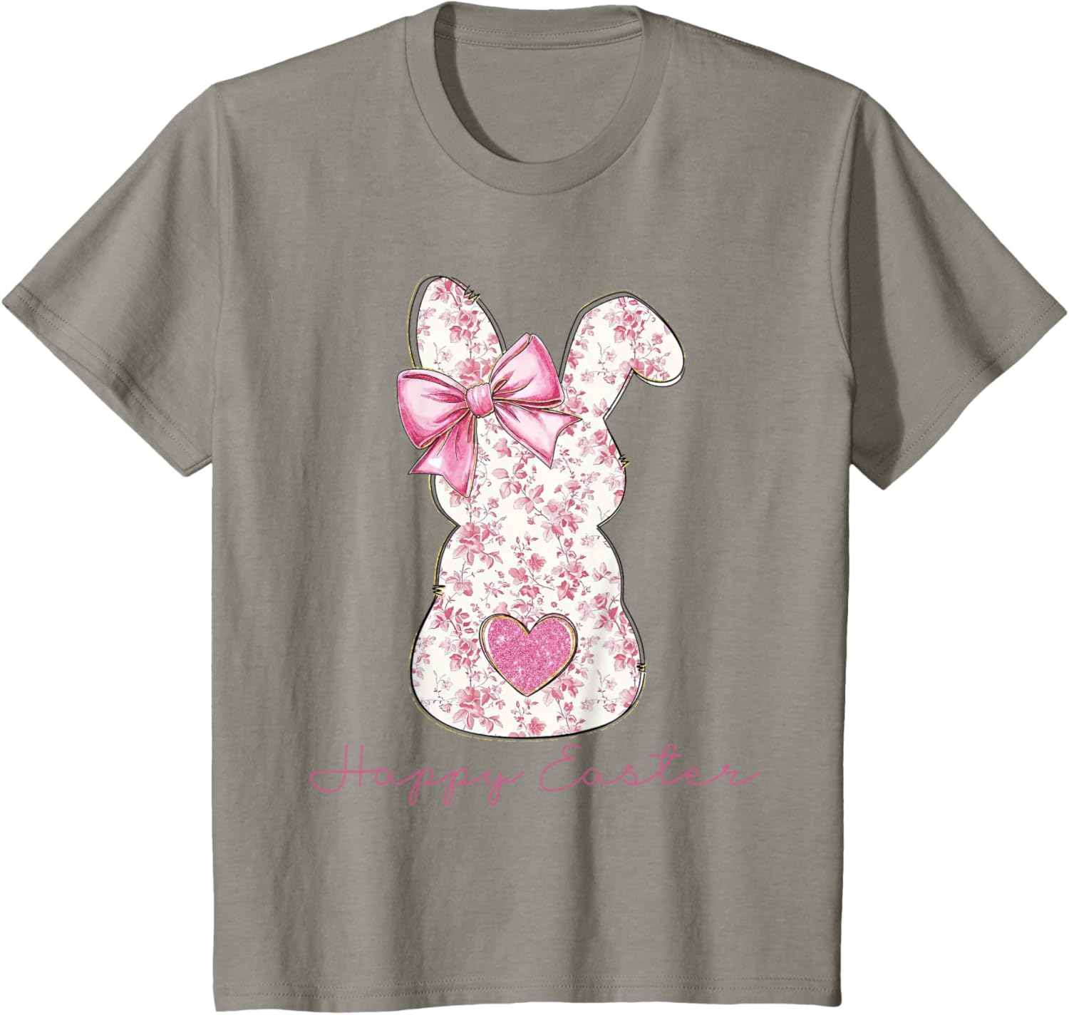 Easter Chinoiserie Floral Bunny With Cute Pink Bow Coquette T-Shirt