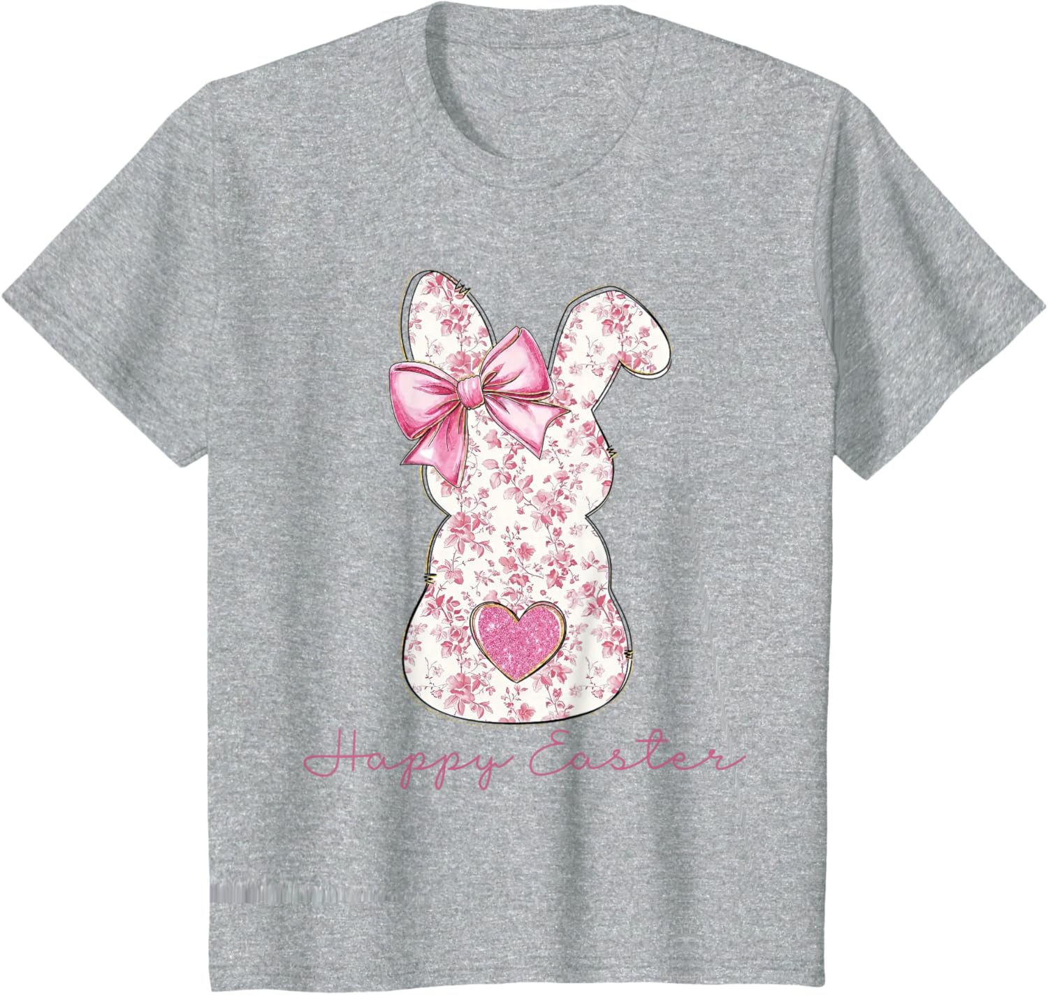 Easter Chinoiserie Floral Bunny With Cute Pink Bow Coquette T-Shirt