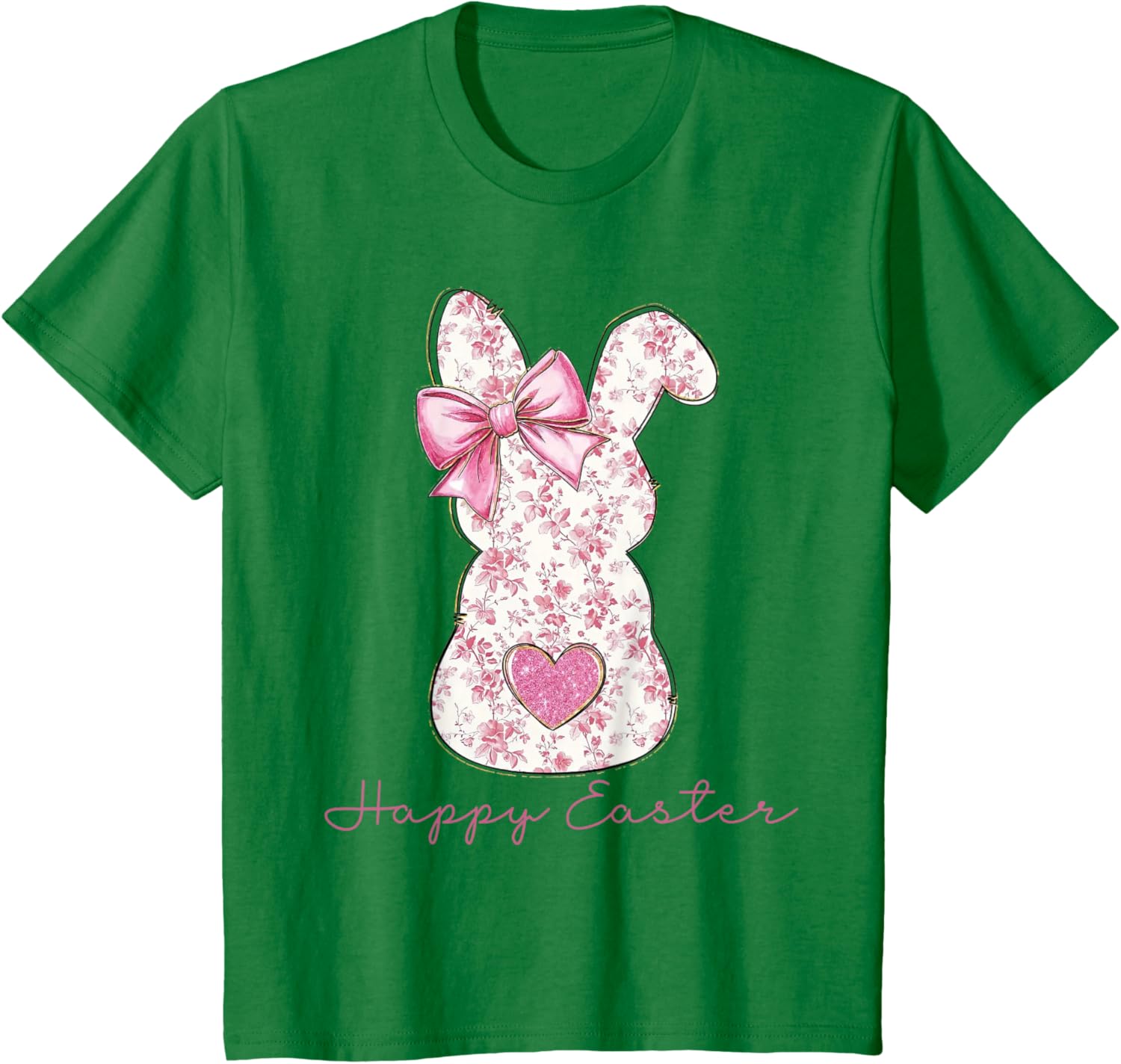 Easter Chinoiserie Floral Bunny With Cute Pink Bow Coquette T-Shirt