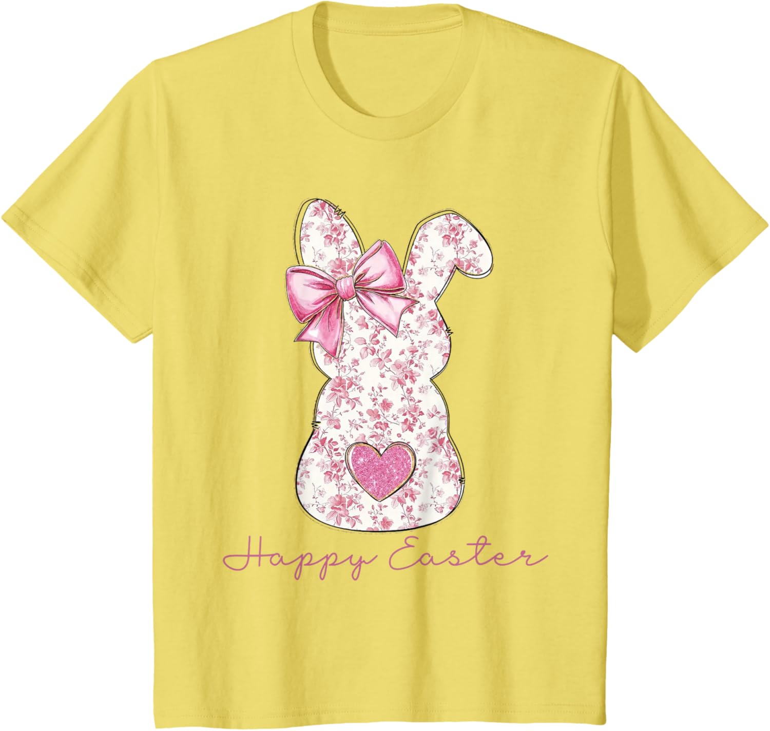 Easter Chinoiserie Floral Bunny With Cute Pink Bow Coquette T-Shirt