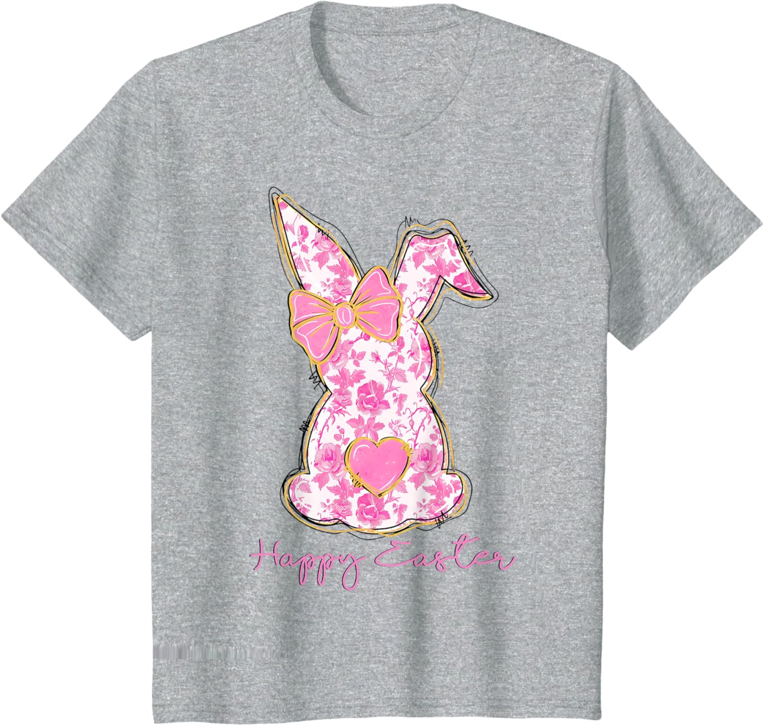 Easter Chinoiserie Floral Bunny With Cute Pink Bow Coquette T-Shirt