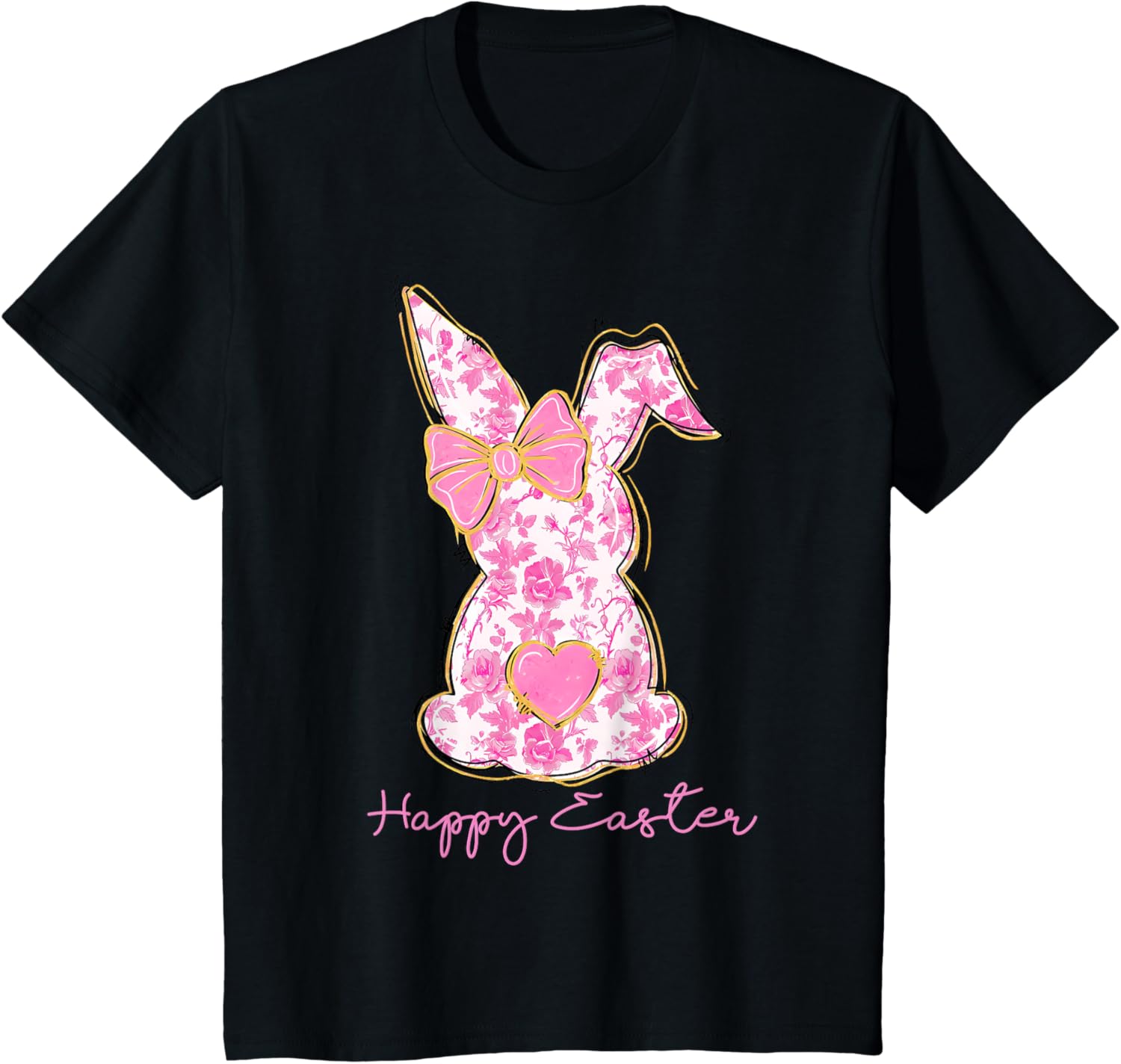 Easter Chinoiserie Floral Bunny With Cute Pink Bow Coquette T-Shirt