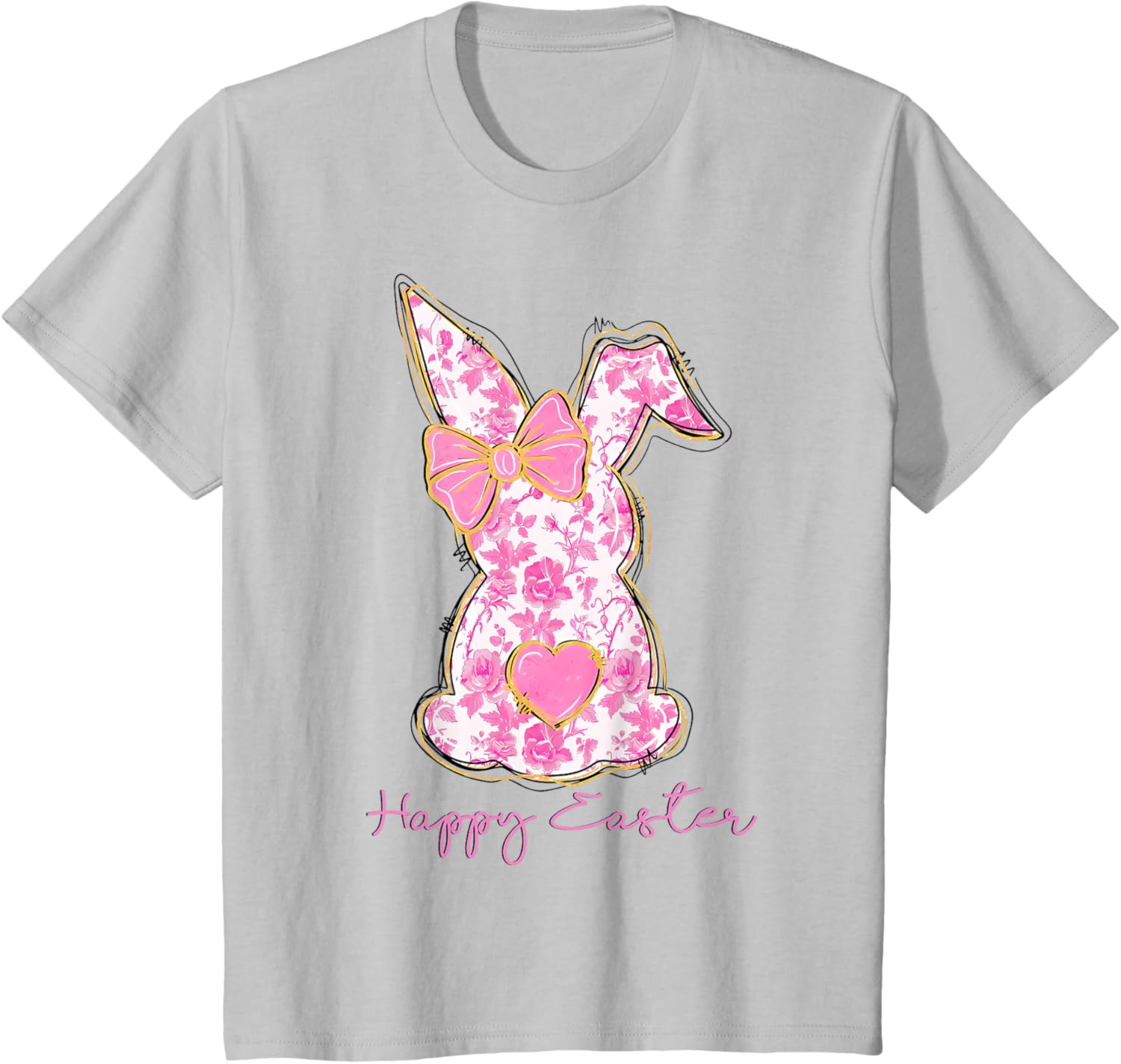 Easter Chinoiserie Floral Bunny With Cute Pink Bow Coquette T-Shirt