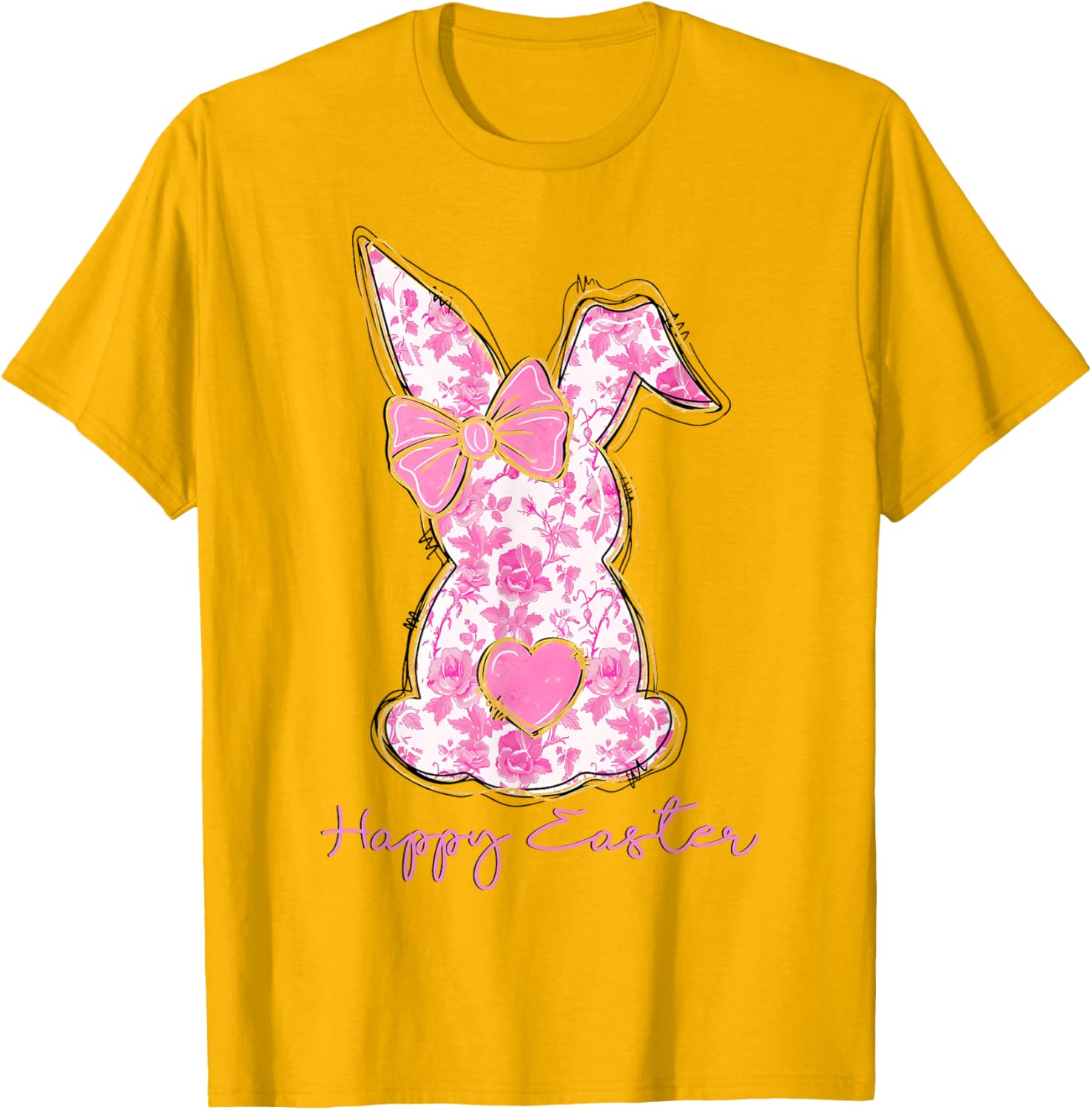 Easter Chinoiserie Floral Bunny With Cute Pink Bow Coquette T-Shirt