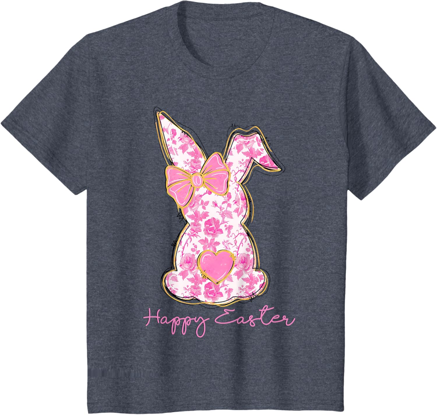 Easter Chinoiserie Floral Bunny With Cute Pink Bow Coquette T-Shirt