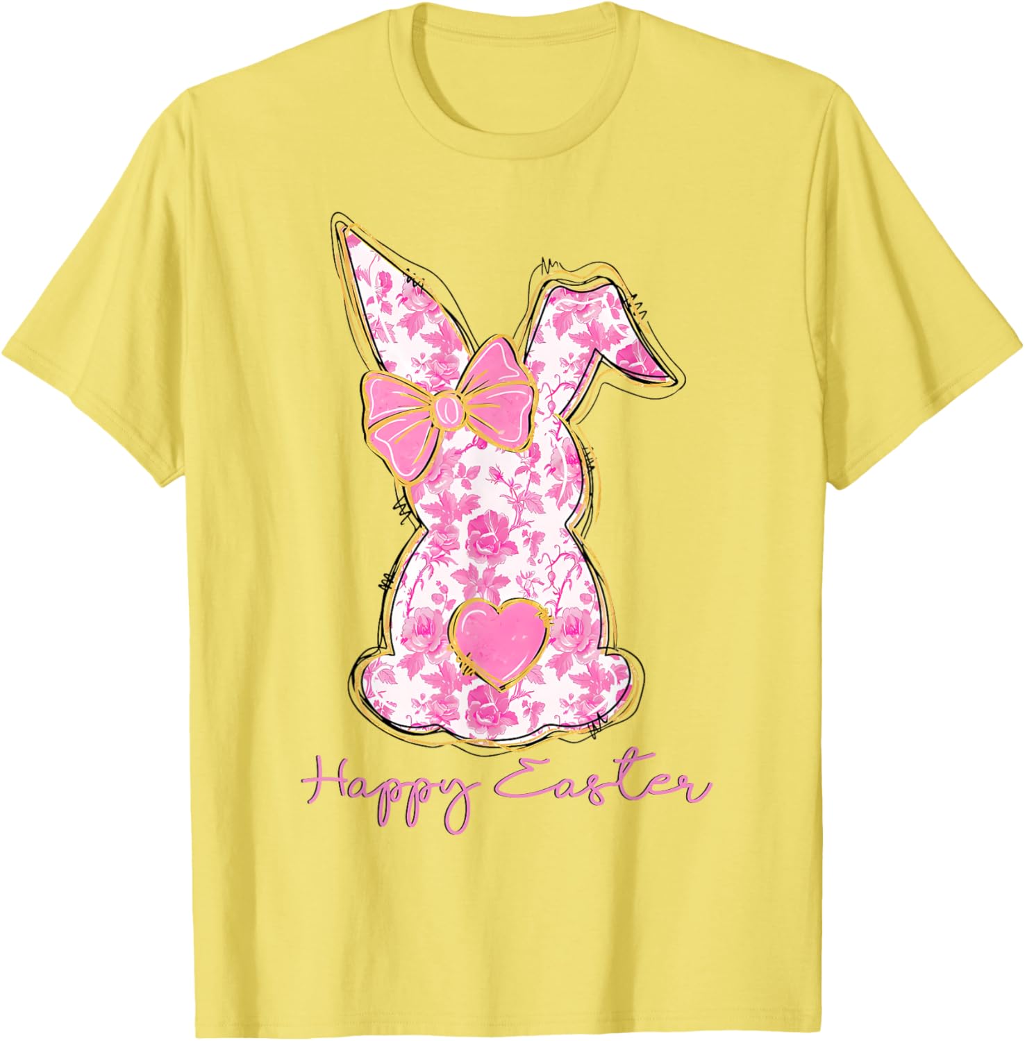 Easter Chinoiserie Floral Bunny With Cute Pink Bow Coquette T-Shirt