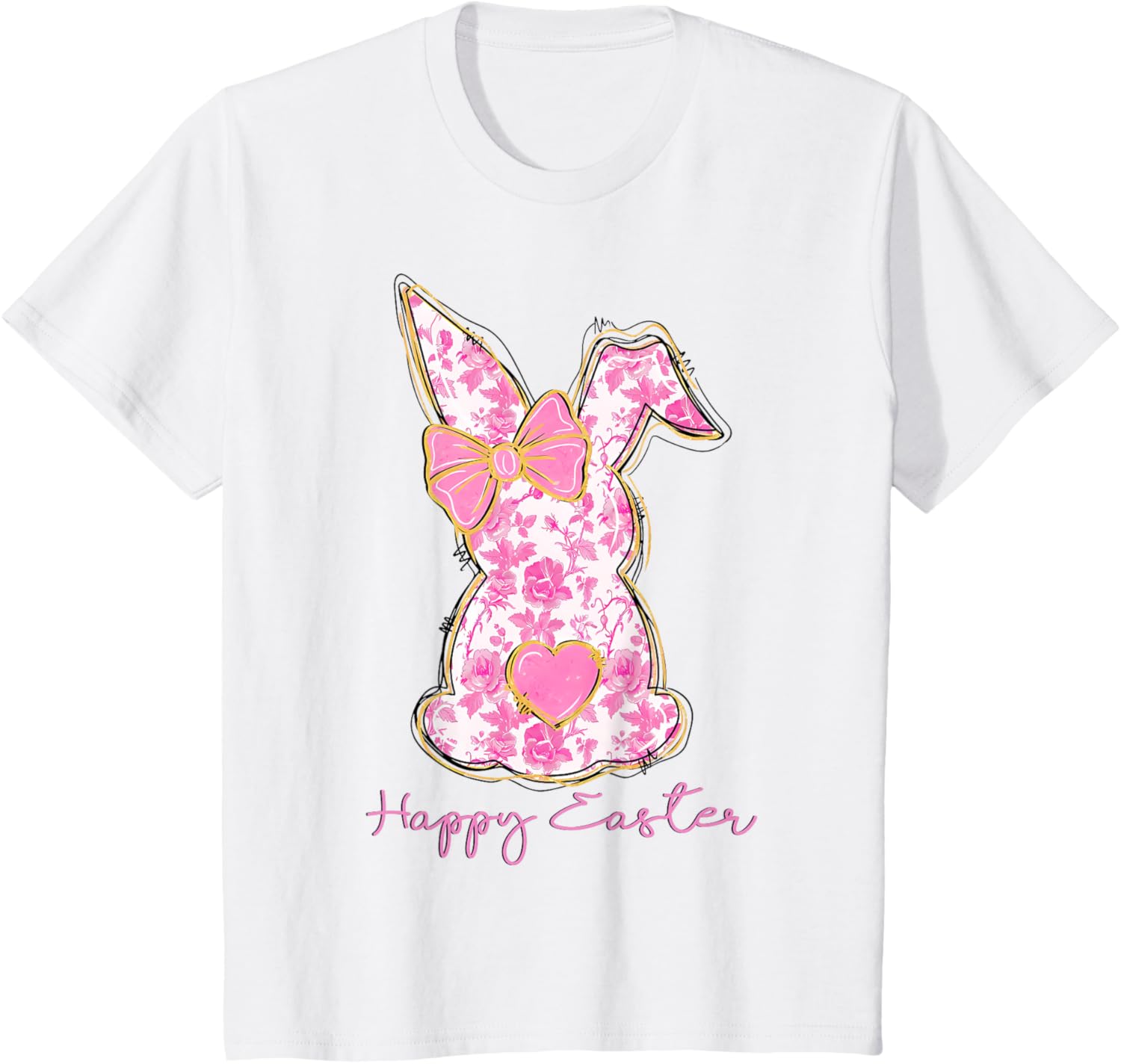 Easter Chinoiserie Floral Bunny With Cute Pink Bow Coquette T-Shirt