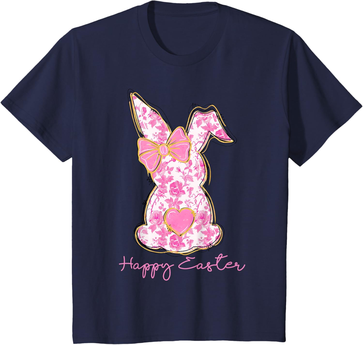 Easter Chinoiserie Floral Bunny With Cute Pink Bow Coquette T-Shirt