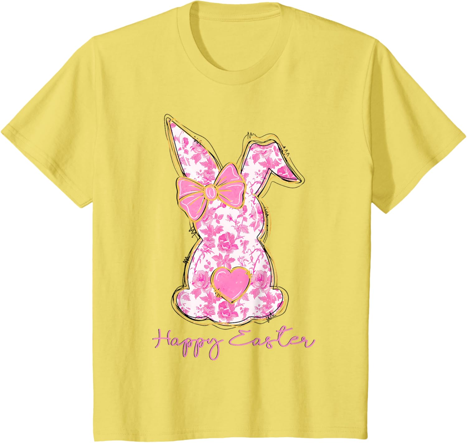 Easter Chinoiserie Floral Bunny With Cute Pink Bow Coquette T-Shirt