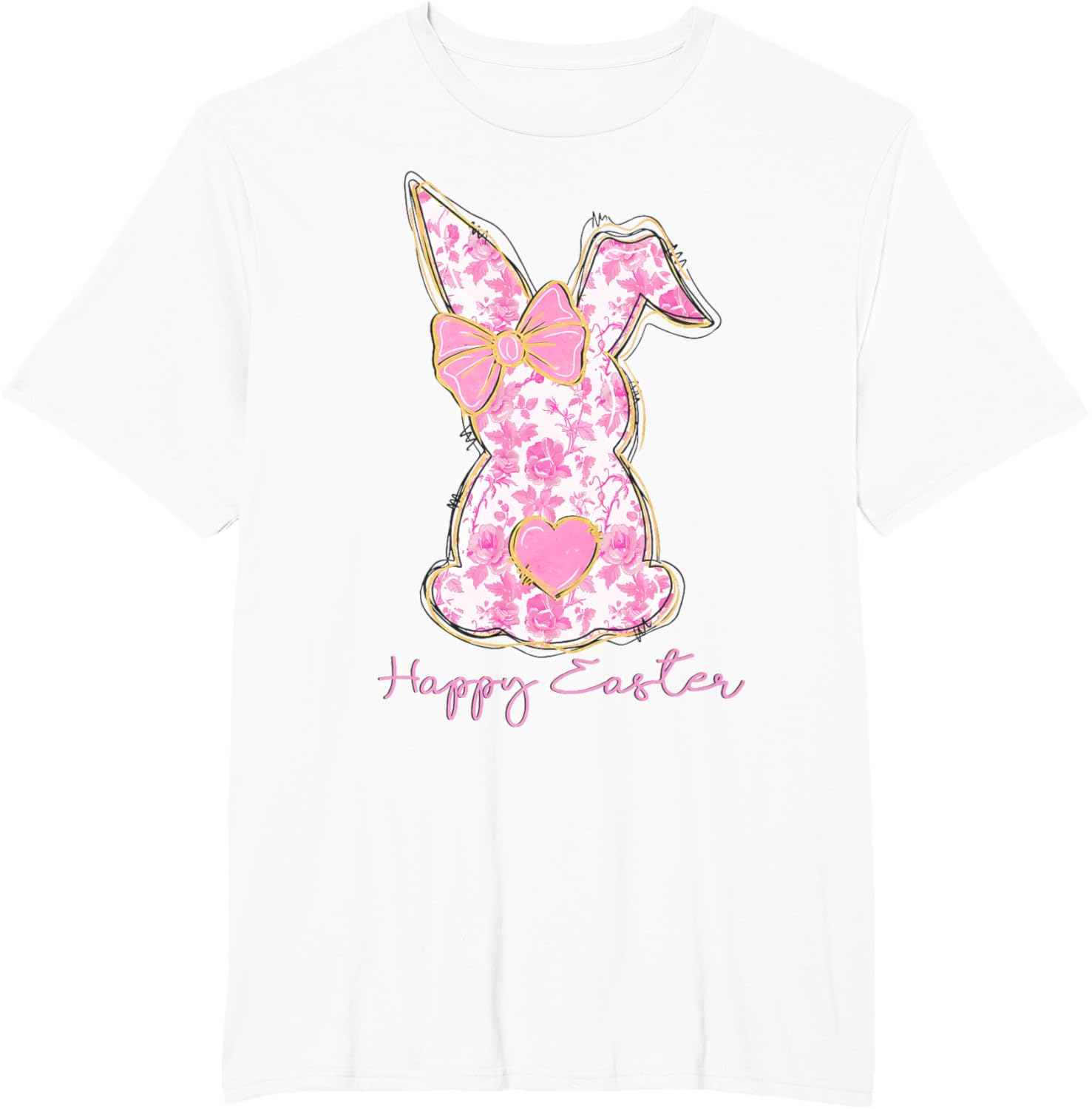 Easter Chinoiserie Floral Bunny With Cute Pink Bow Coquette T-Shirt